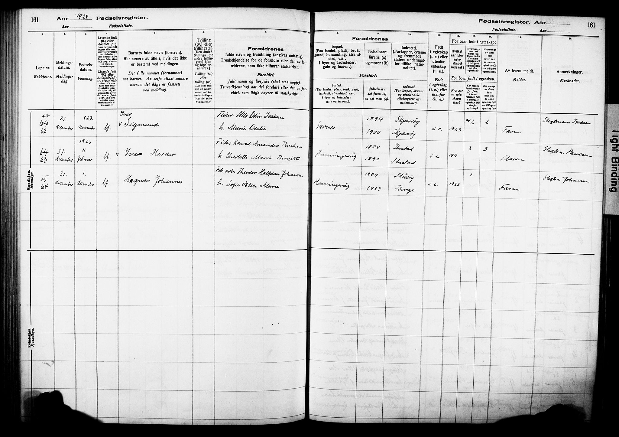 Kjelvik/Nordkapp sokneprestkontor, AV/SATØ-S-1350/I/Ia/L0015: Birth register no. 15, 1916-1930, p. 161