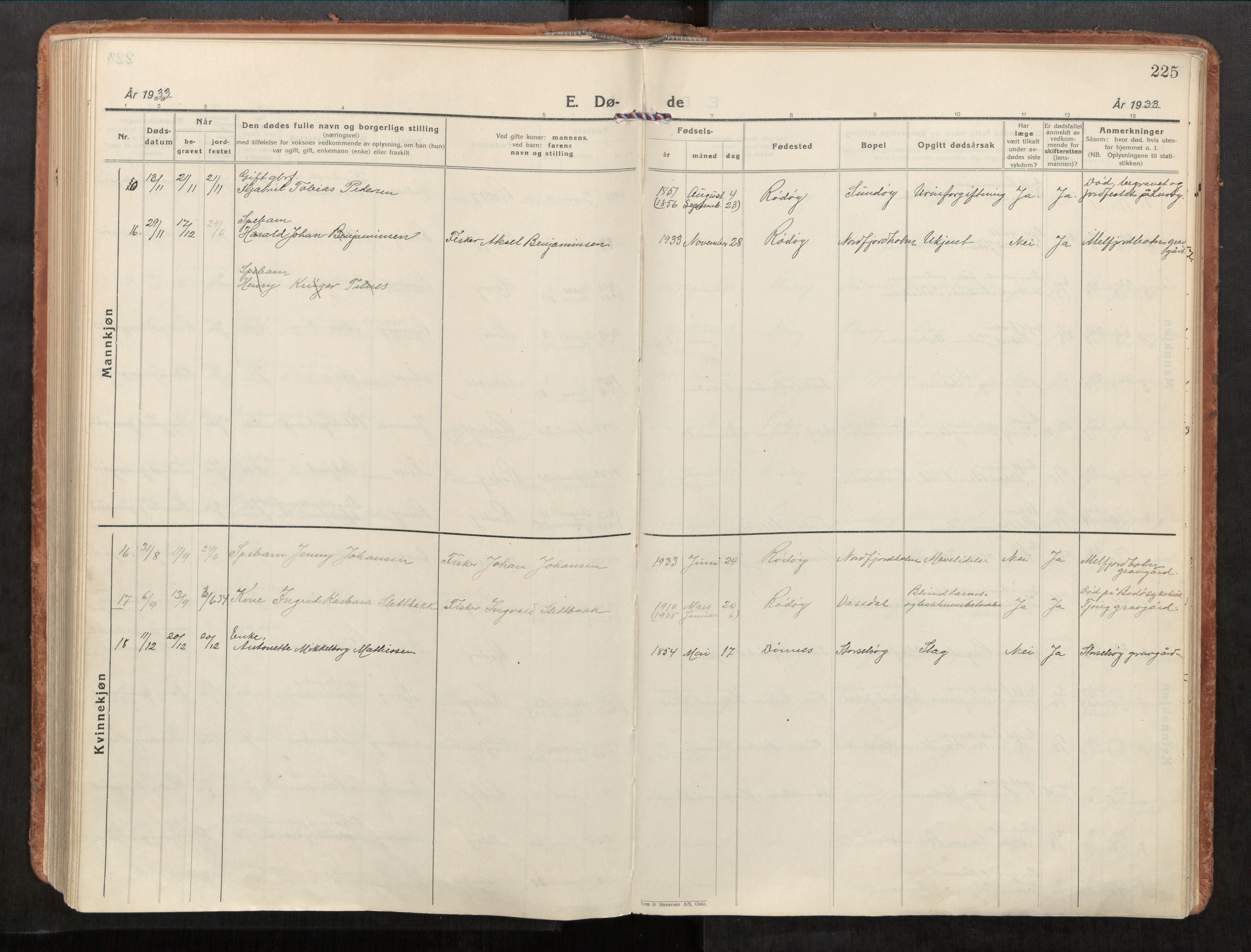 Rødøy sokneprestkontor, AV/SAT-A-4397/2/H/Ha/Haa/L0001: Parish register (official) no. 1, 1926-1941, p. 225