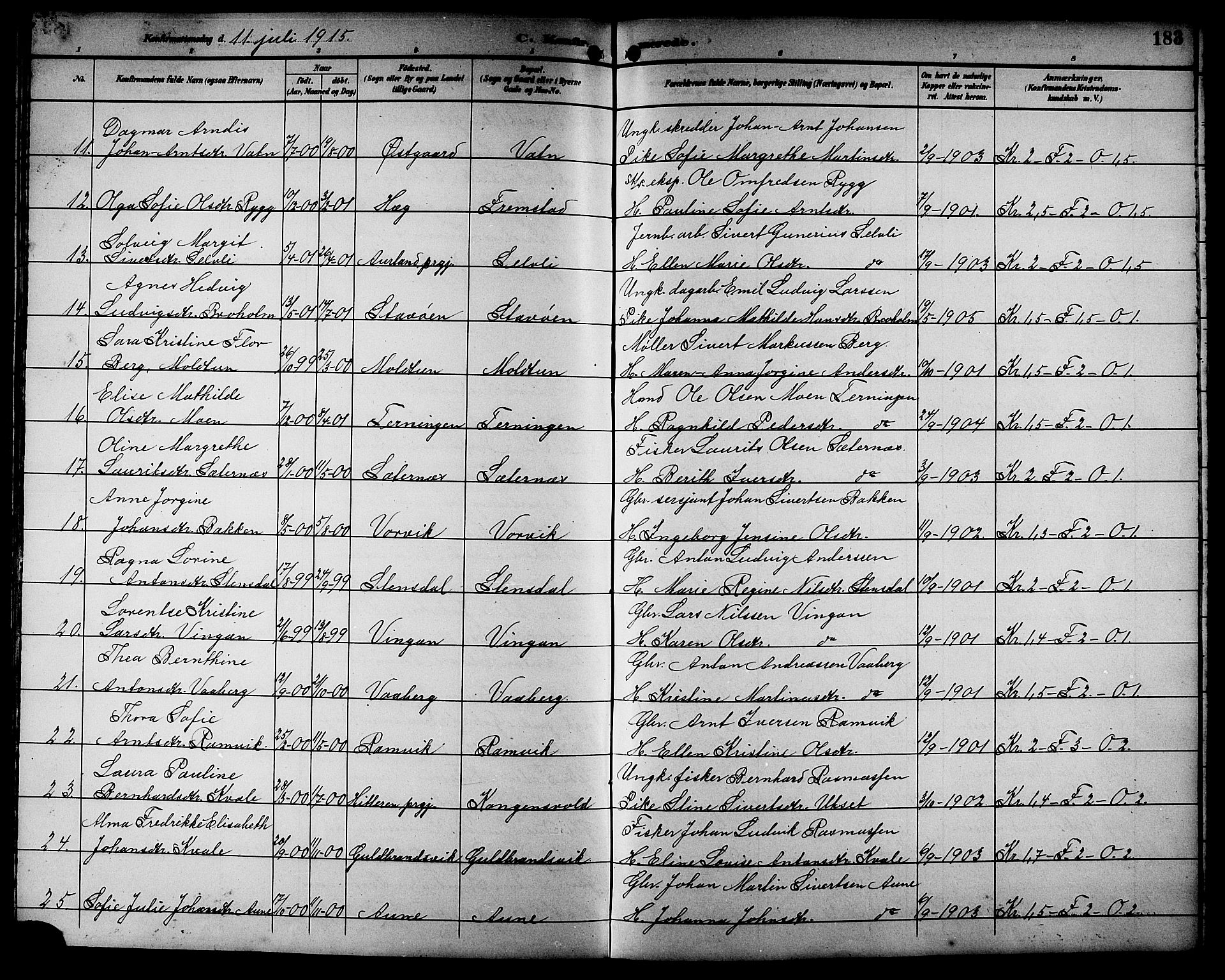 Ministerialprotokoller, klokkerbøker og fødselsregistre - Sør-Trøndelag, SAT/A-1456/662/L0757: Parish register (copy) no. 662C02, 1892-1918, p. 183