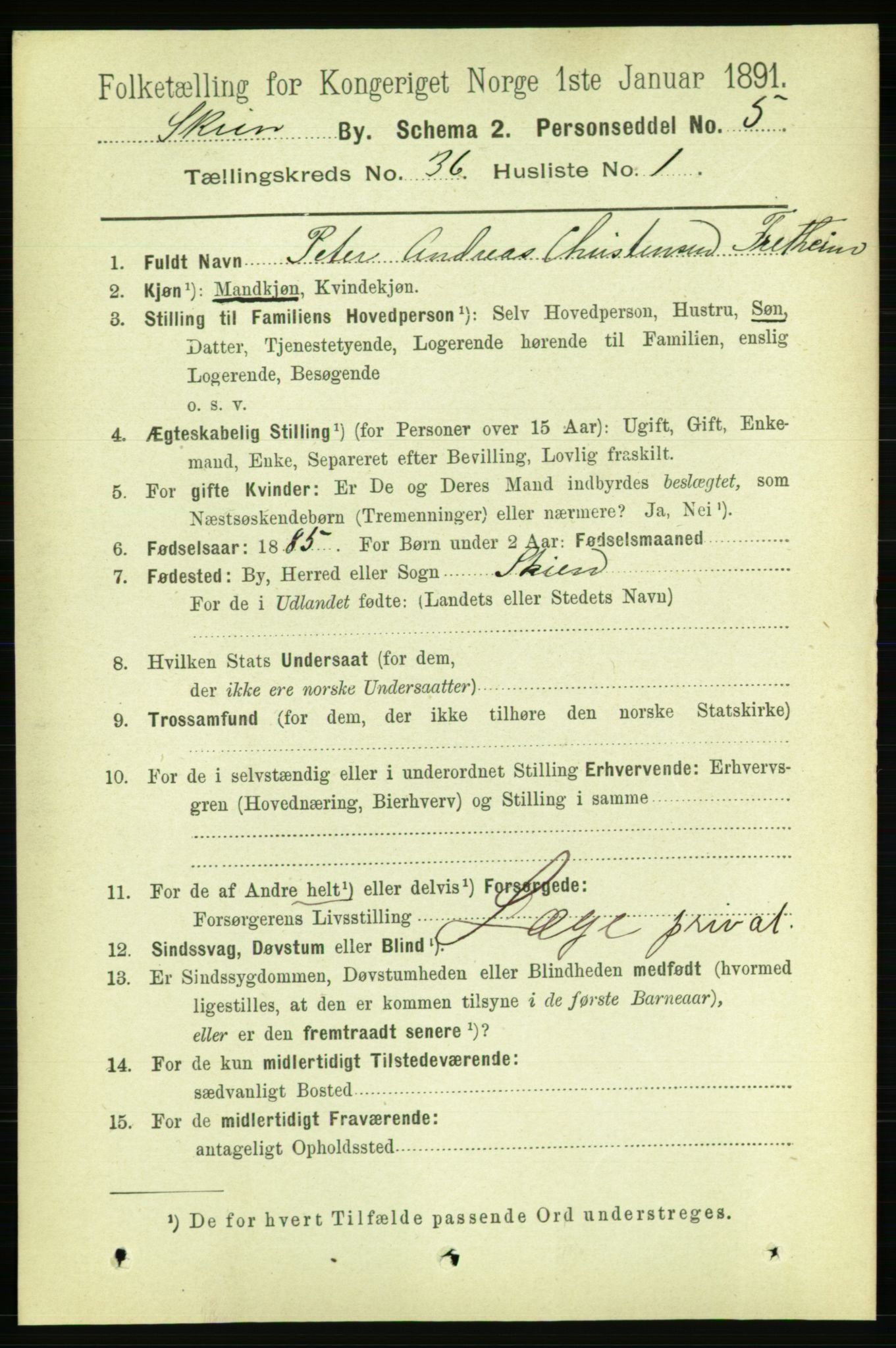 RA, 1891 census for 0806 Skien, 1891, p. 7949