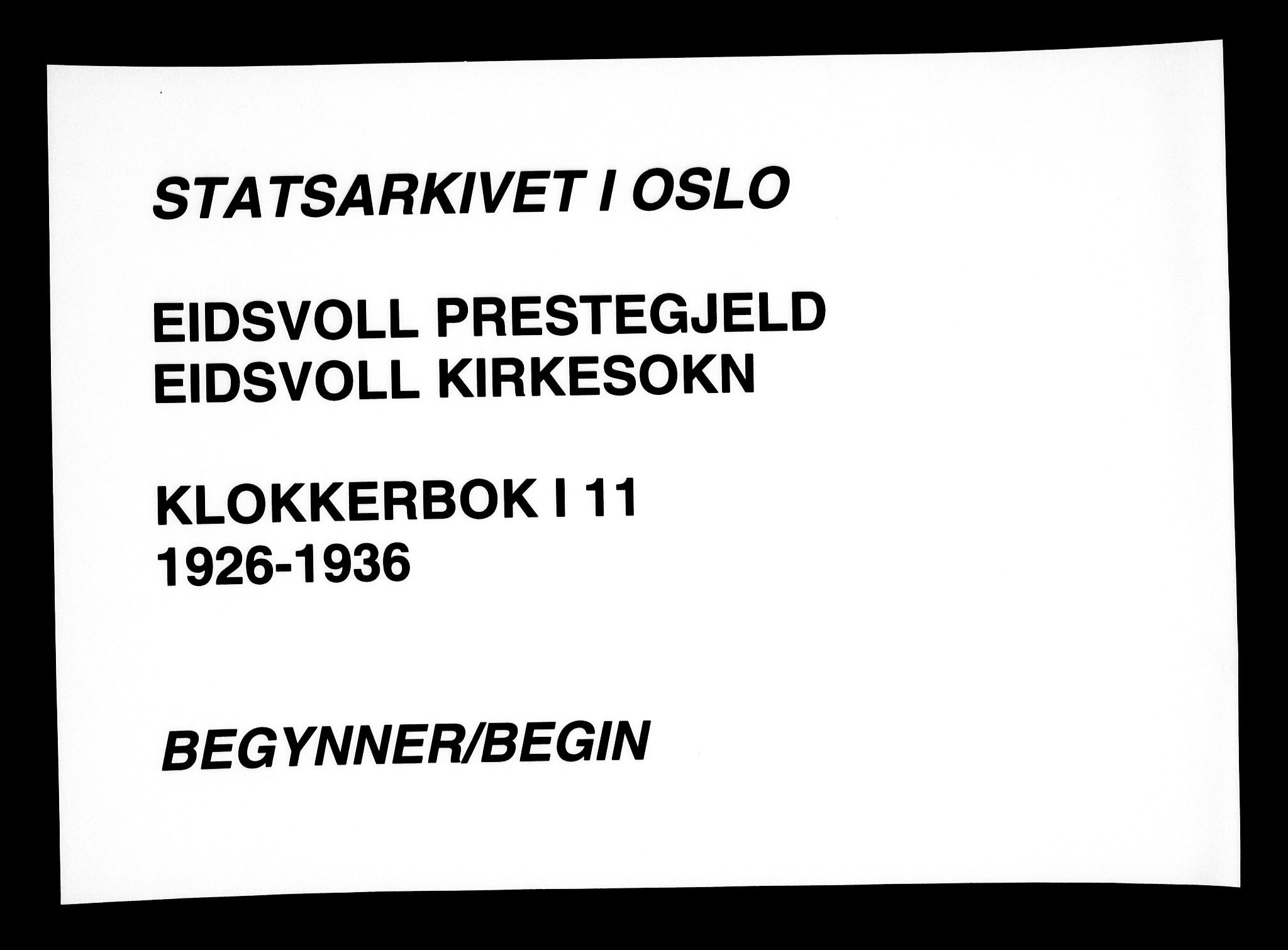 Eidsvoll prestekontor Kirkebøker, SAO/A-10888/G/Ga/L0011: Parish register (copy) no. I 11, 1926-1936