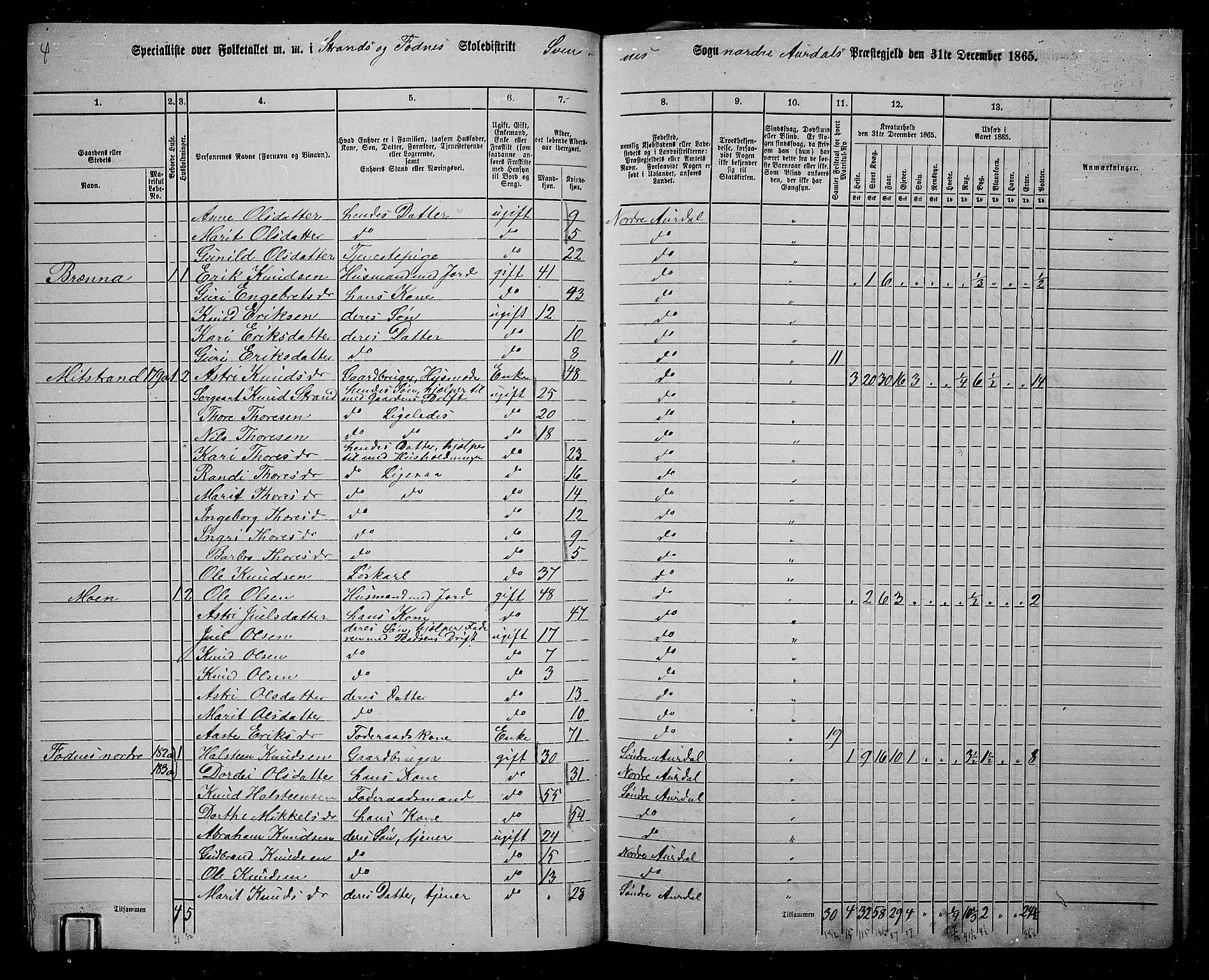 RA, 1865 census for Nord-Aurdal, 1865, p. 85