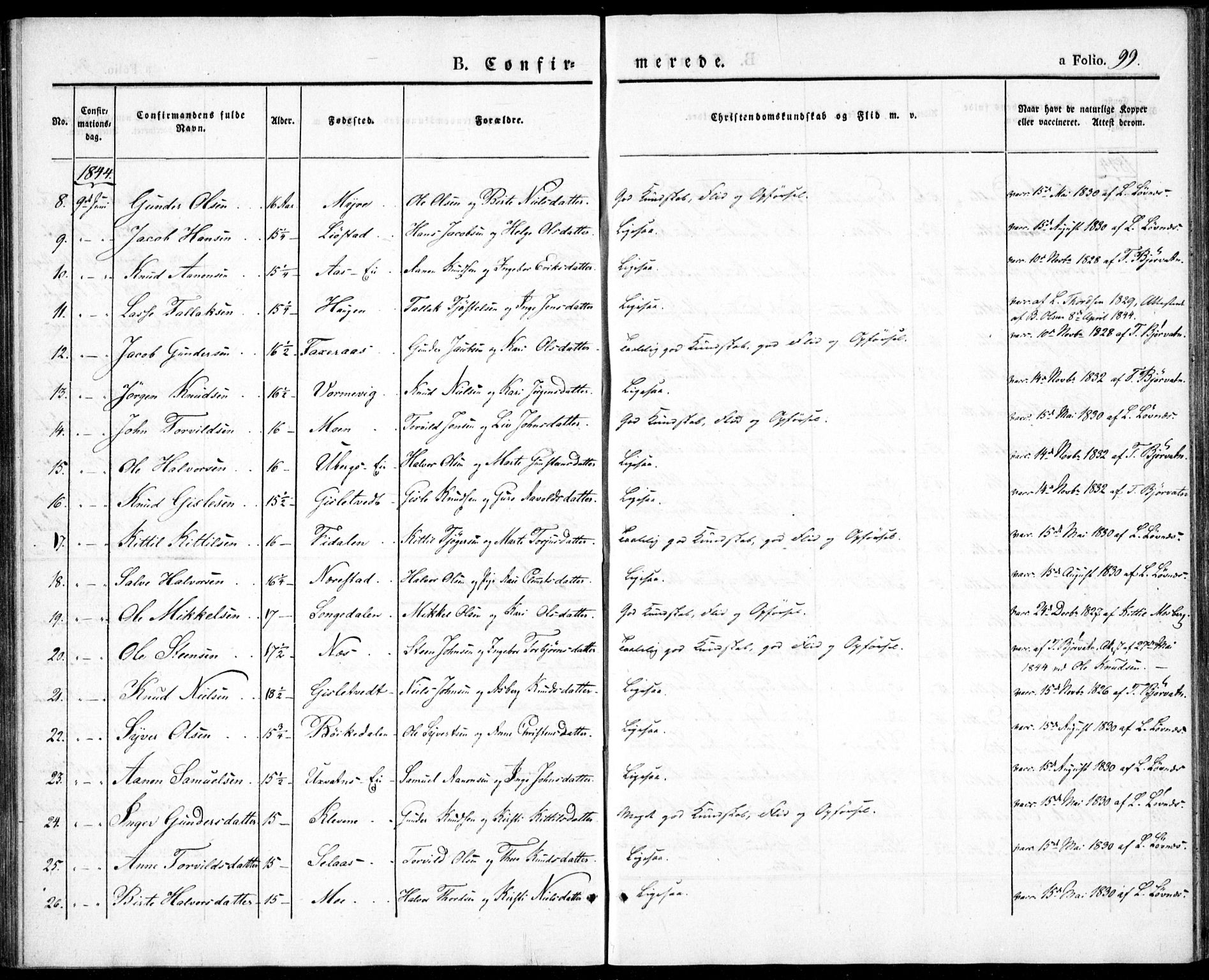 Gjerstad sokneprestkontor, SAK/1111-0014/F/Fa/Fab/L0002: Parish register (official) no. A 2, 1835-1852, p. 99