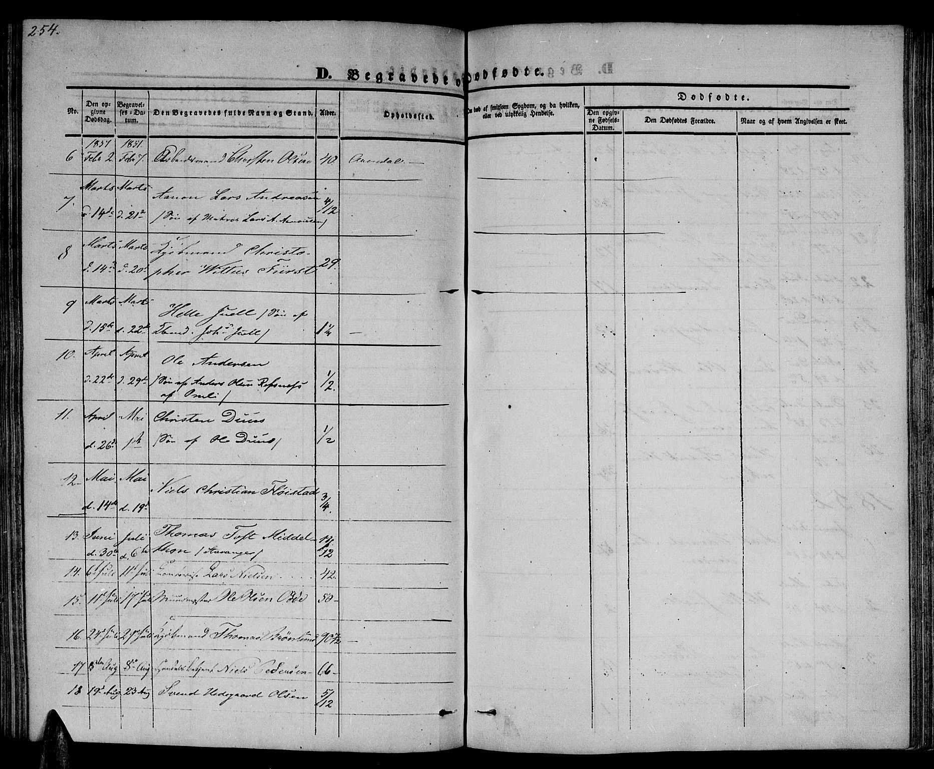 Arendal sokneprestkontor, Trefoldighet, SAK/1111-0040/F/Fb/L0002: Parish register (copy) no. B 2, 1838-1860, p. 254