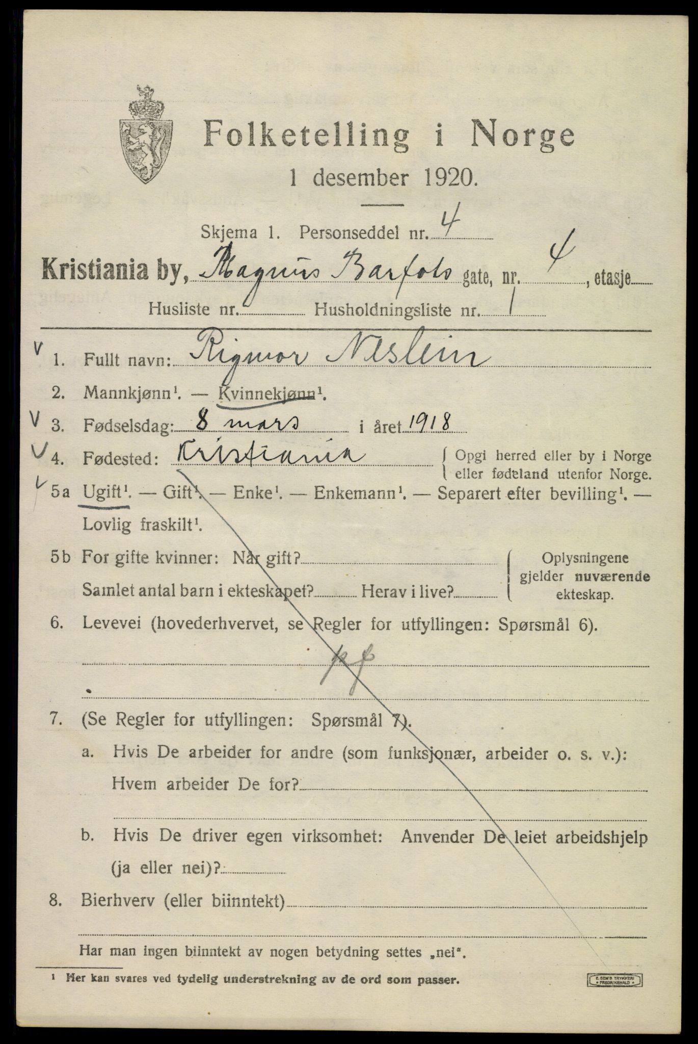 SAO, 1920 census for Kristiania, 1920, p. 369085