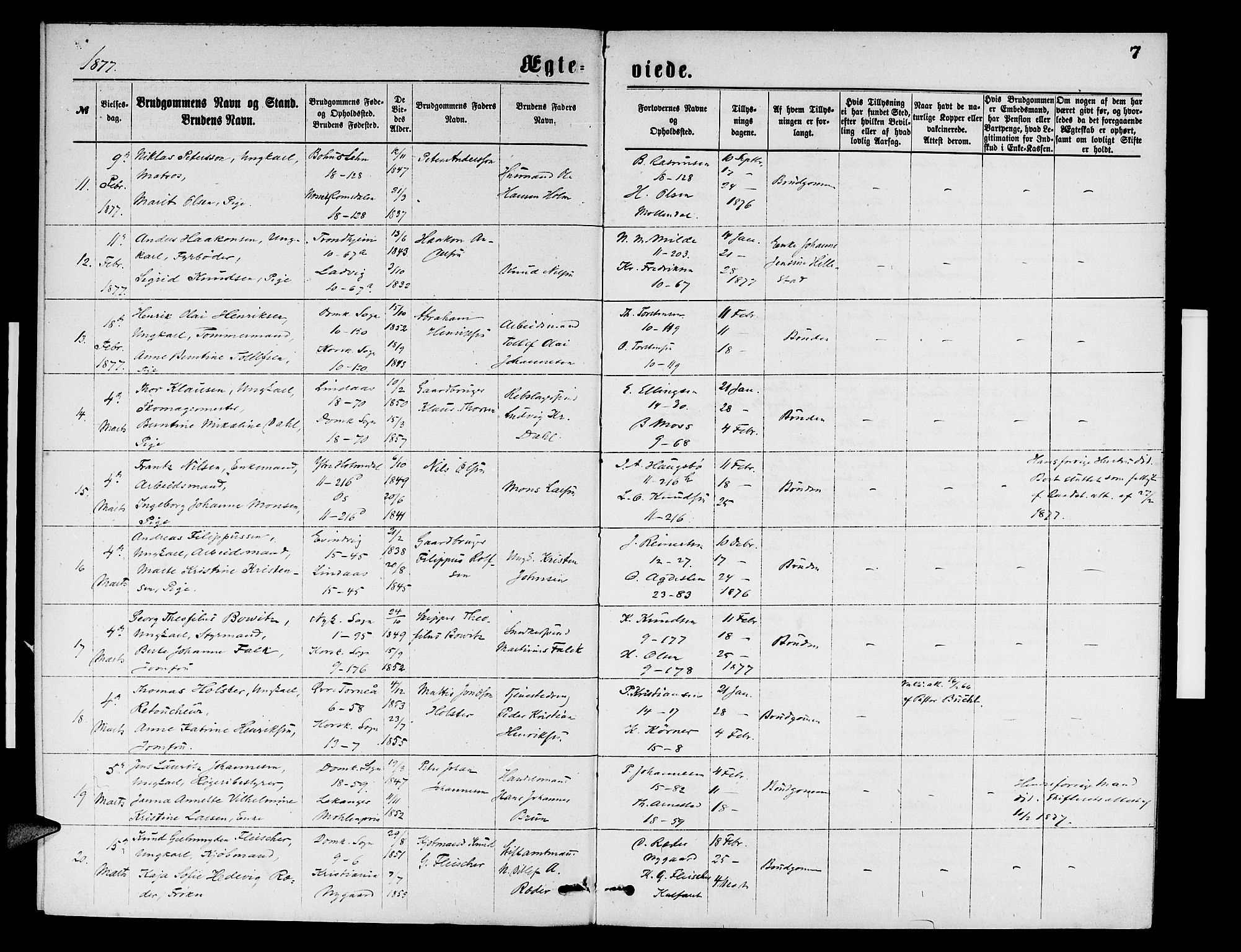 Domkirken sokneprestembete, SAB/A-74801/H/Hab/L0031: Parish register (copy) no. D 3, 1877-1880, p. 7