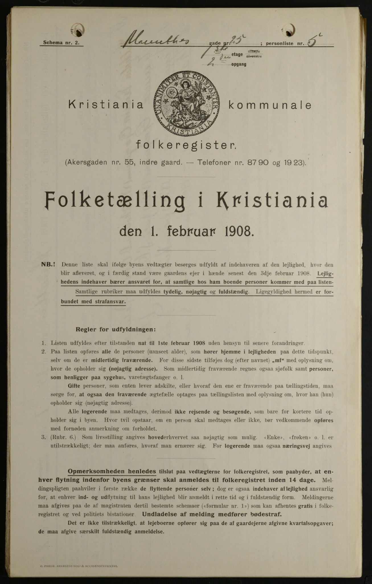 OBA, Municipal Census 1908 for Kristiania, 1908, p. 61011