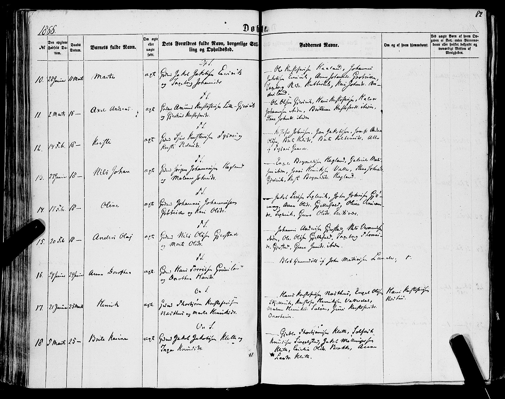 Tysnes sokneprestembete, AV/SAB-A-78601/H/Haa: Parish register (official) no. A 11, 1860-1871, p. 82