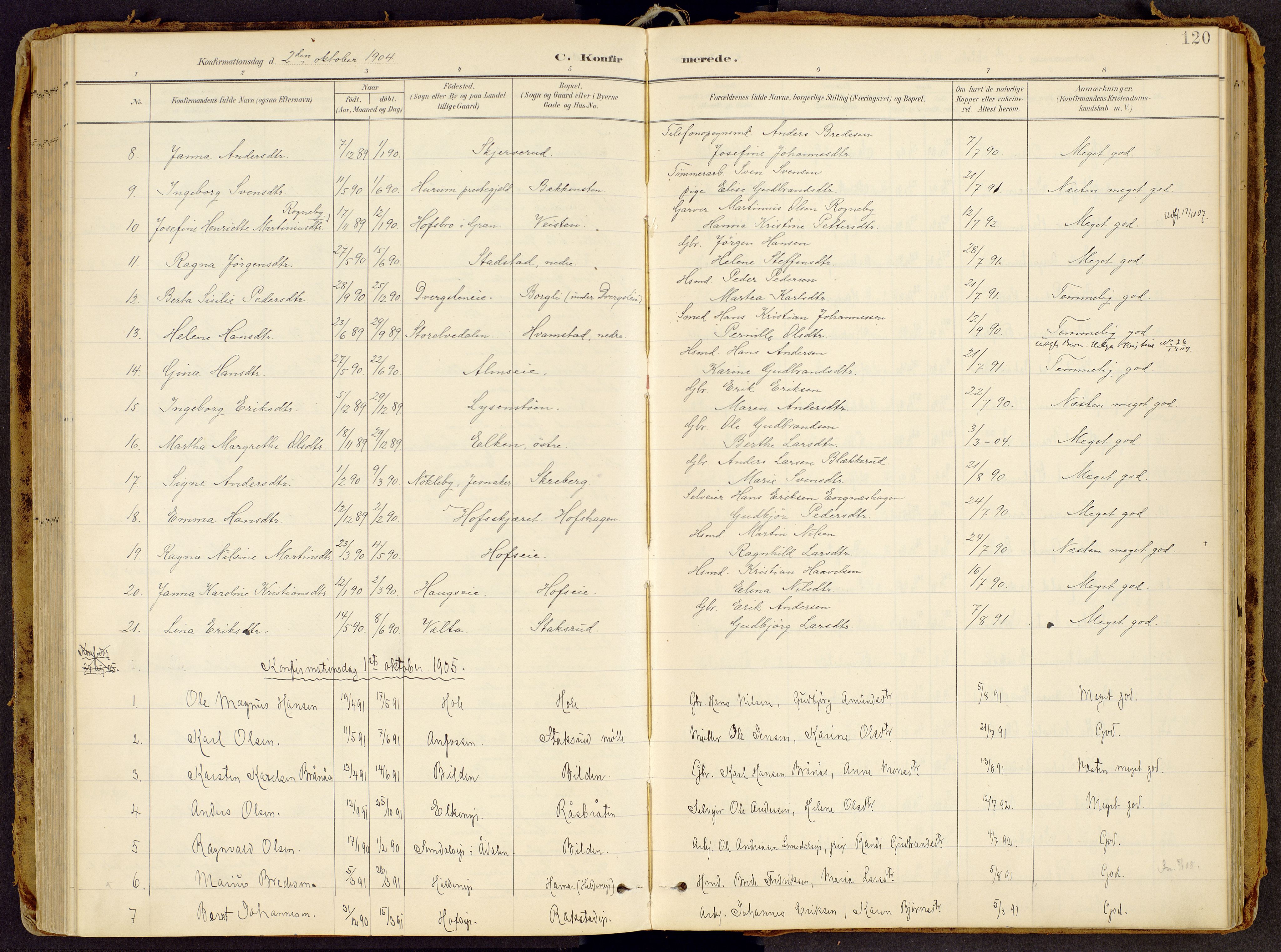 Brandbu prestekontor, SAH/PREST-114/H/Ha/Haa/L0002: Parish register (official) no. 2, 1899-1914, p. 120