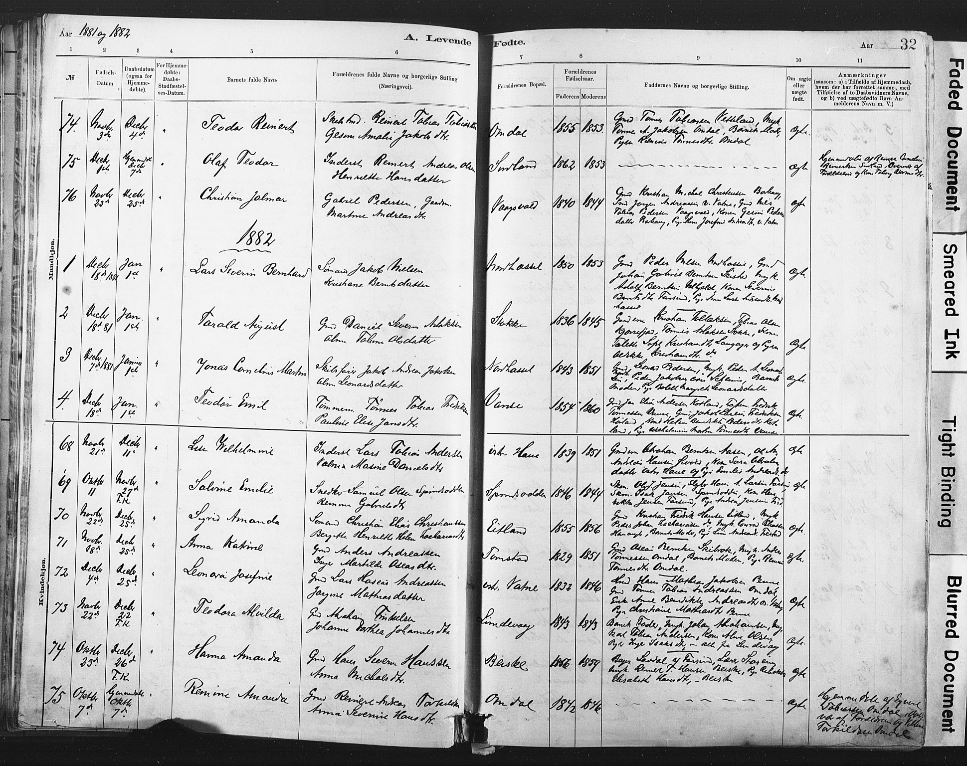 Lista sokneprestkontor, SAK/1111-0027/F/Fa/L0012: Parish register (official) no. A 12, 1879-1903, p. 32