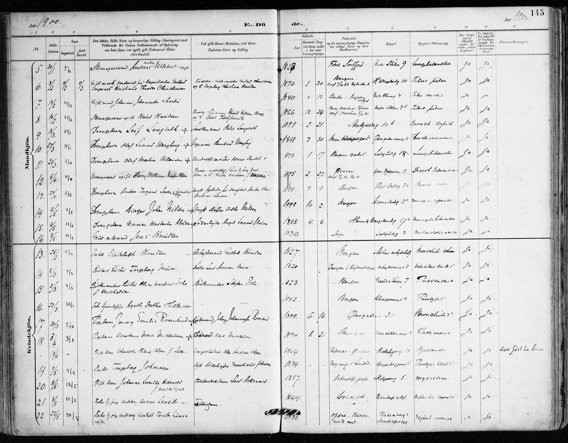 Mariakirken Sokneprestembete, AV/SAB-A-76901/H/Haa/L0008: Parish register (official) no. A 8, 1893-1942, p. 145