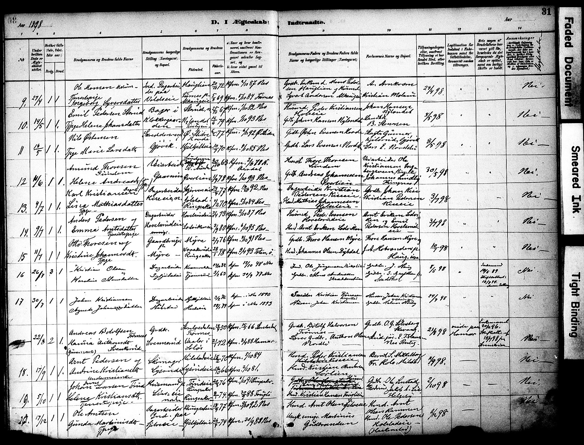 Nes prestekontor, Hedmark, SAH/PREST-020/K/Ka/L0008: Parish register (official) no. 8, 1883-1905, p. 31