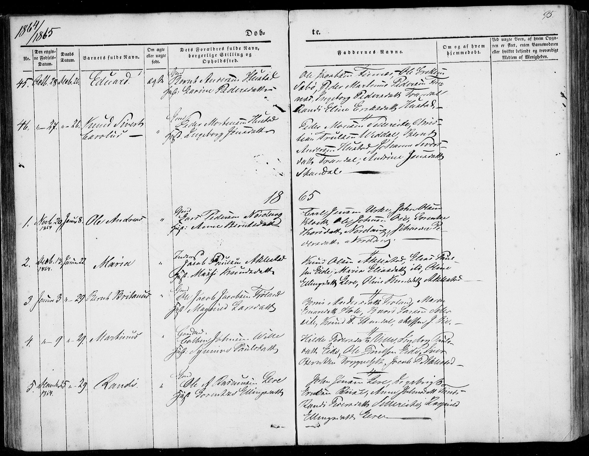 Ministerialprotokoller, klokkerbøker og fødselsregistre - Møre og Romsdal, SAT/A-1454/515/L0209: Parish register (official) no. 515A05, 1847-1868, p. 95