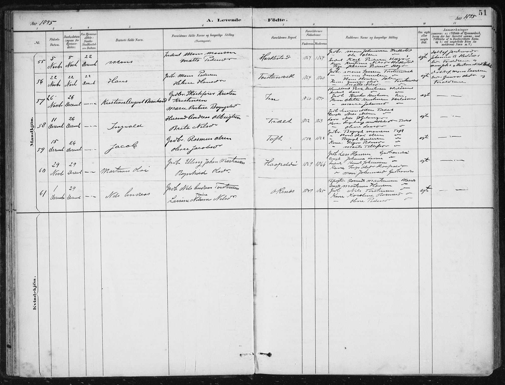 Herdla Sokneprestembete, AV/SAB-A-75701/H/Haa: Parish register (official) no. A 4, 1891-1905, p. 51