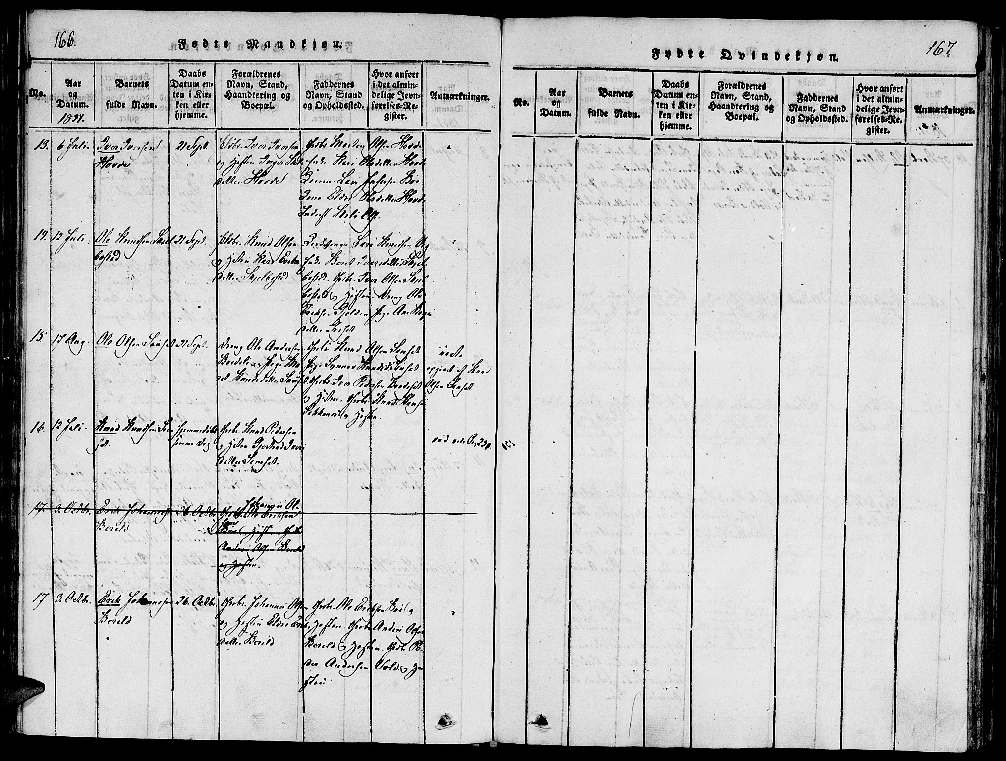 Ministerialprotokoller, klokkerbøker og fødselsregistre - Møre og Romsdal, SAT/A-1454/543/L0561: Parish register (official) no. 543A01, 1818-1853, p. 166-167