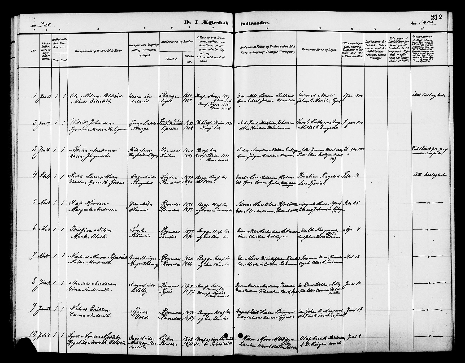 Romedal prestekontor, SAH/PREST-004/L/L0012: Parish register (copy) no. 12, 1896-1914, p. 212