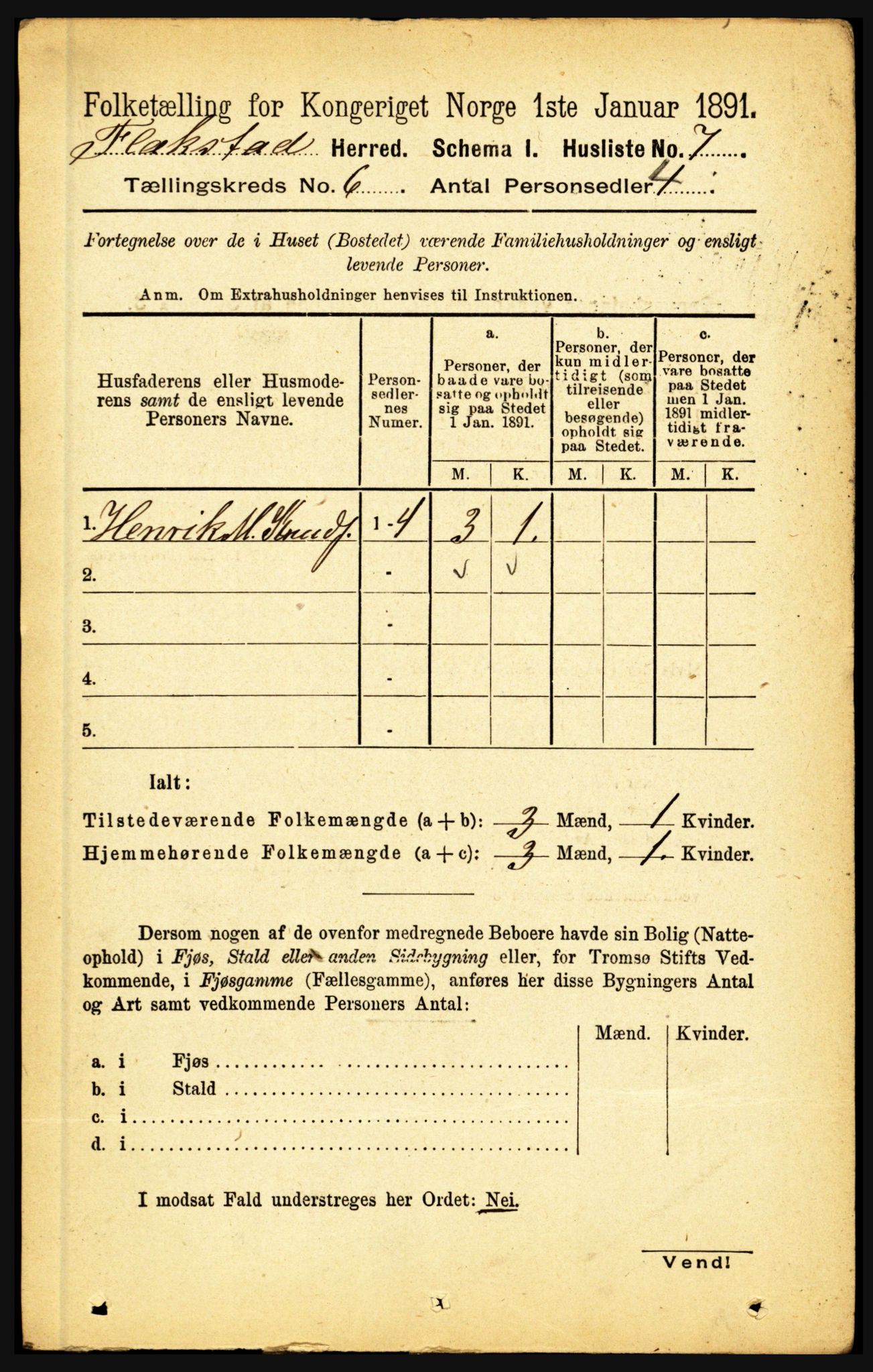 RA, 1891 census for 1859 Flakstad, 1891, p. 2934