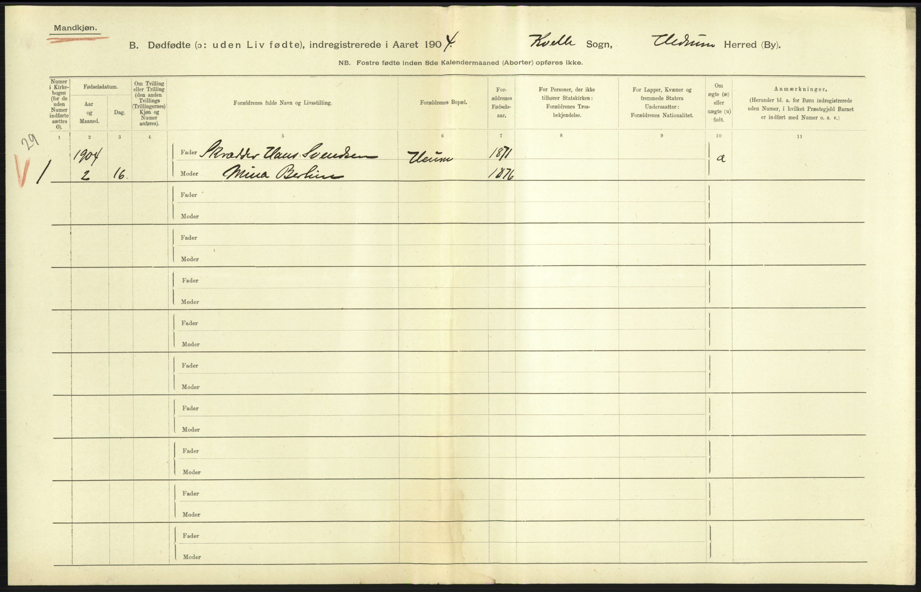 Statistisk sentralbyrå, Sosiodemografiske emner, Befolkning, RA/S-2228/D/Df/Dfa/Dfab/L0025: Smålenenes amt - Stavanger amt: Dødfødte. Bygder., 1904, p. 327