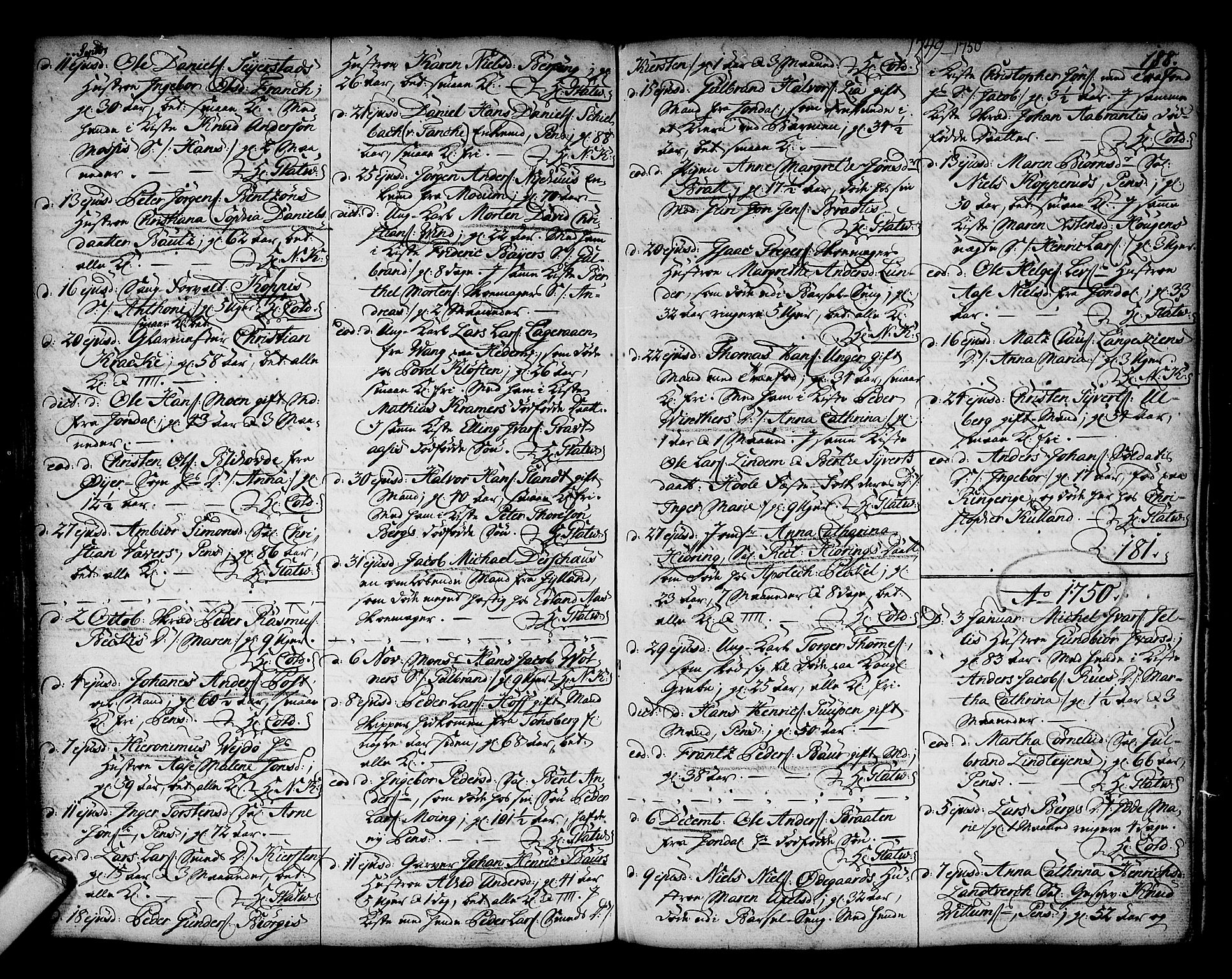 Kongsberg kirkebøker, SAKO/A-22/F/Fa/L0003: Parish register (official) no. I 3, 1744-1755, p. 188