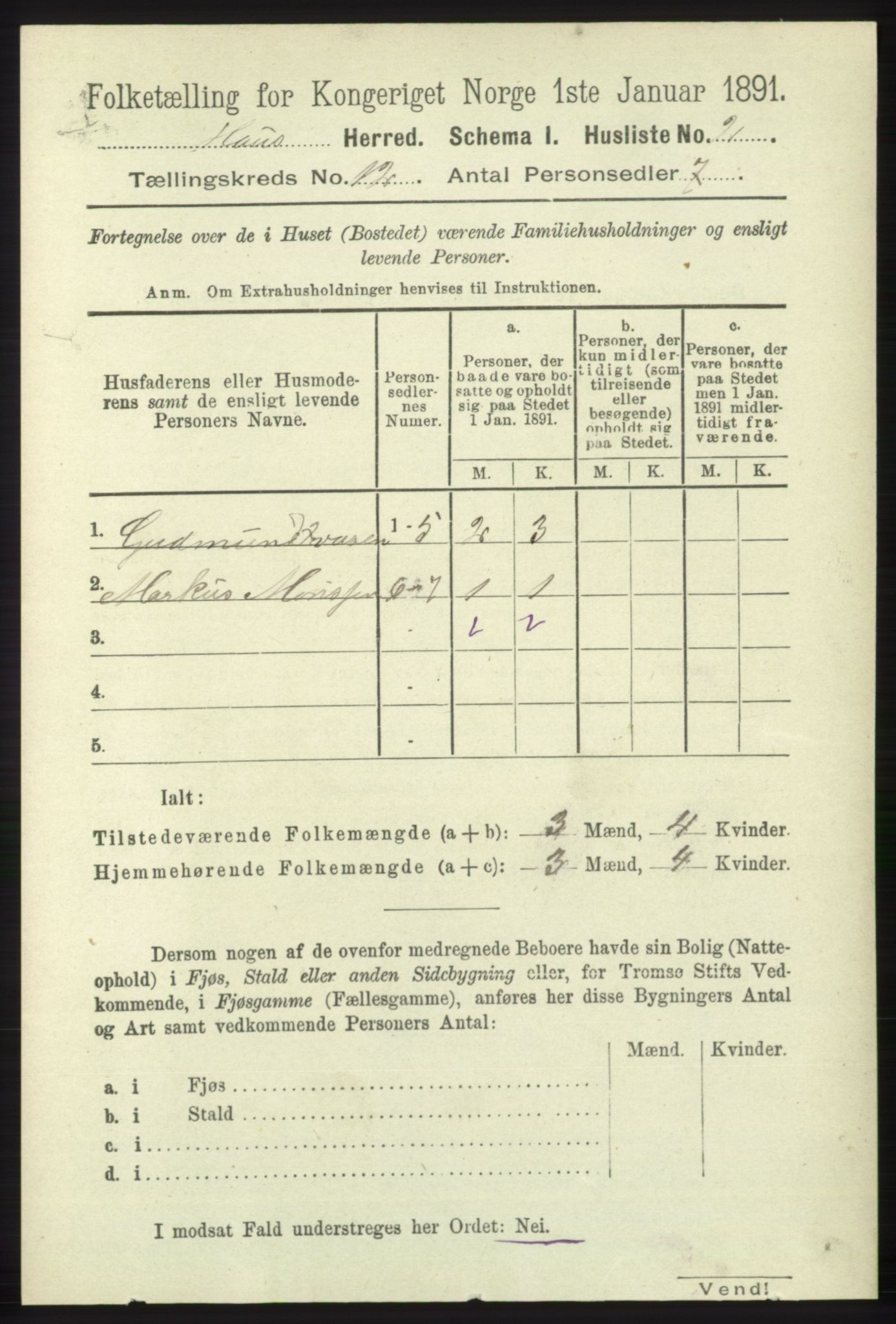 RA, 1891 census for 1250 Haus, 1891, p. 5189