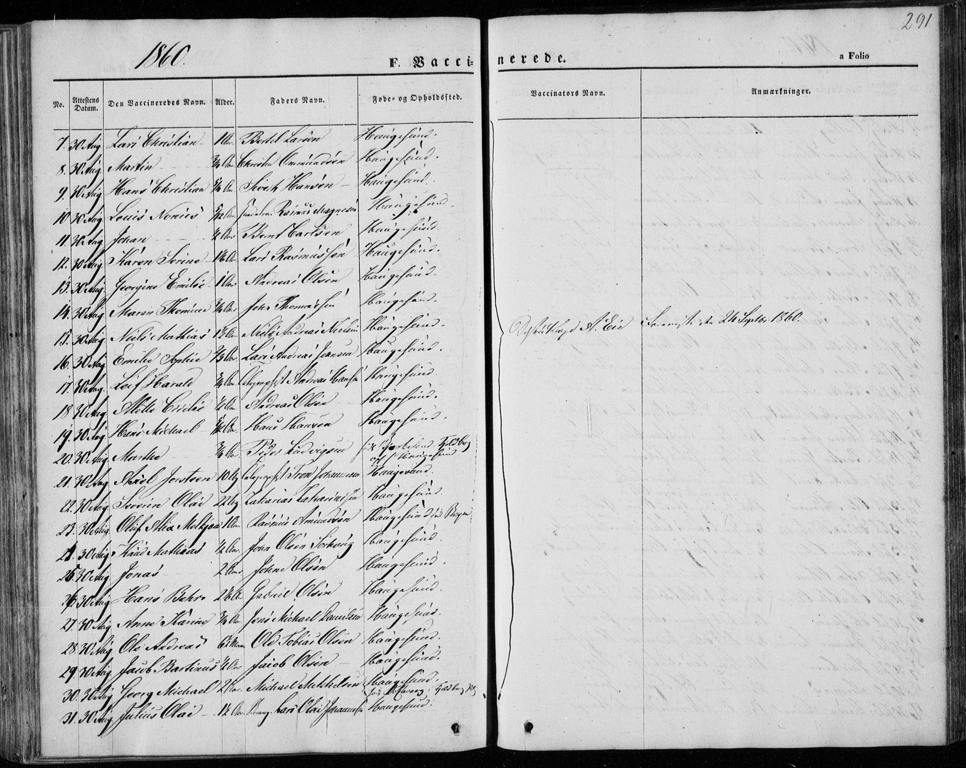 Torvastad sokneprestkontor, AV/SAST-A -101857/H/Ha/Haa/L0011: Parish register (official) no. A 11, 1857-1866, p. 291