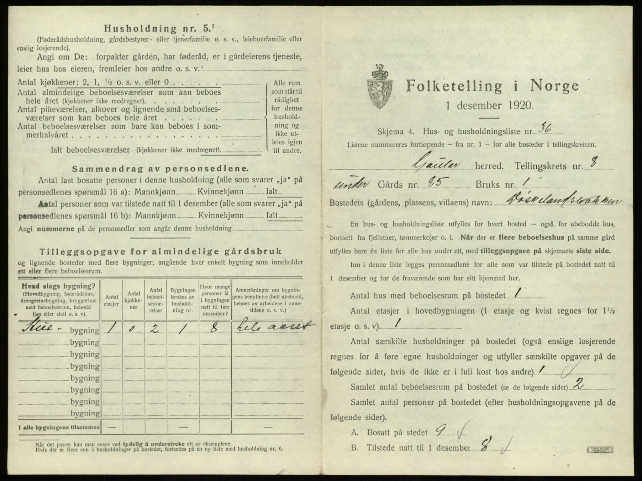 SAB, 1920 census for Gaular, 1920, p. 603