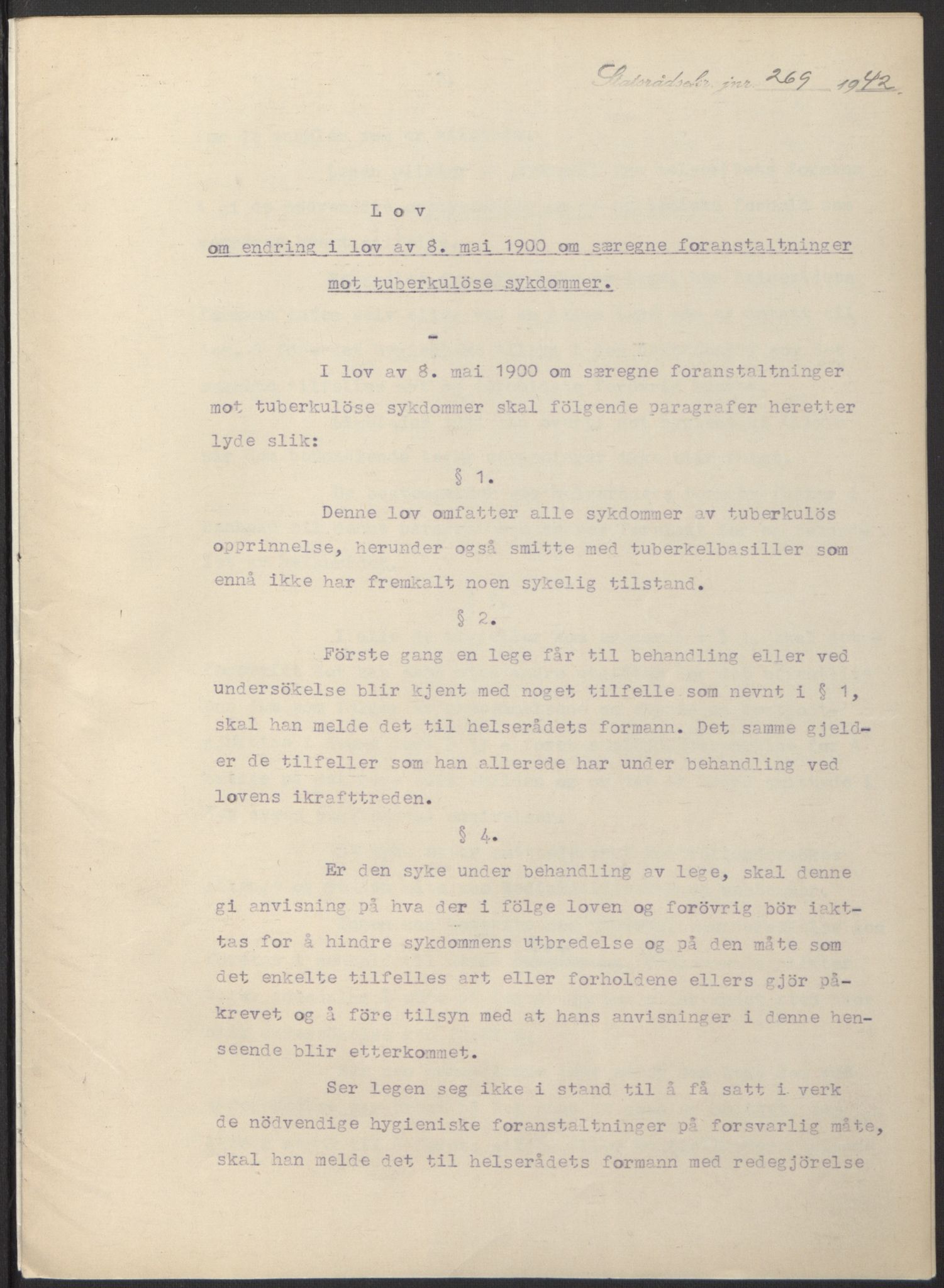 NS-administrasjonen 1940-1945 (Statsrådsekretariatet, de kommisariske statsråder mm), RA/S-4279/D/Db/L0097: Lover I, 1942, p. 156