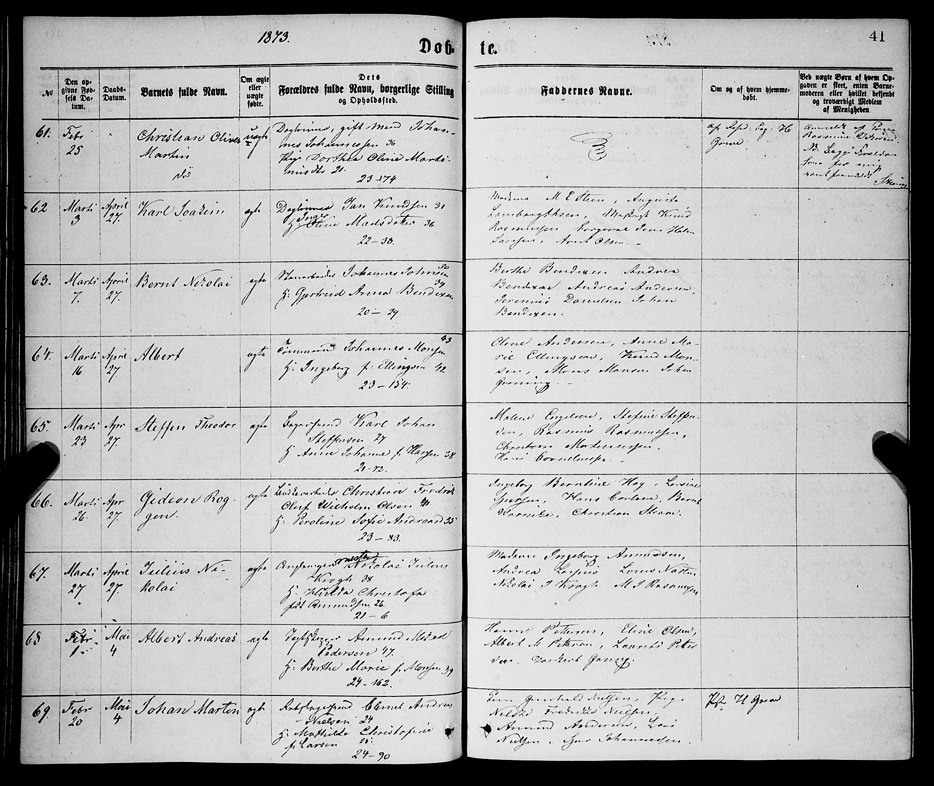 Korskirken sokneprestembete, AV/SAB-A-76101/H/Haa/L0020: Parish register (official) no. B 6, 1871-1878, p. 41