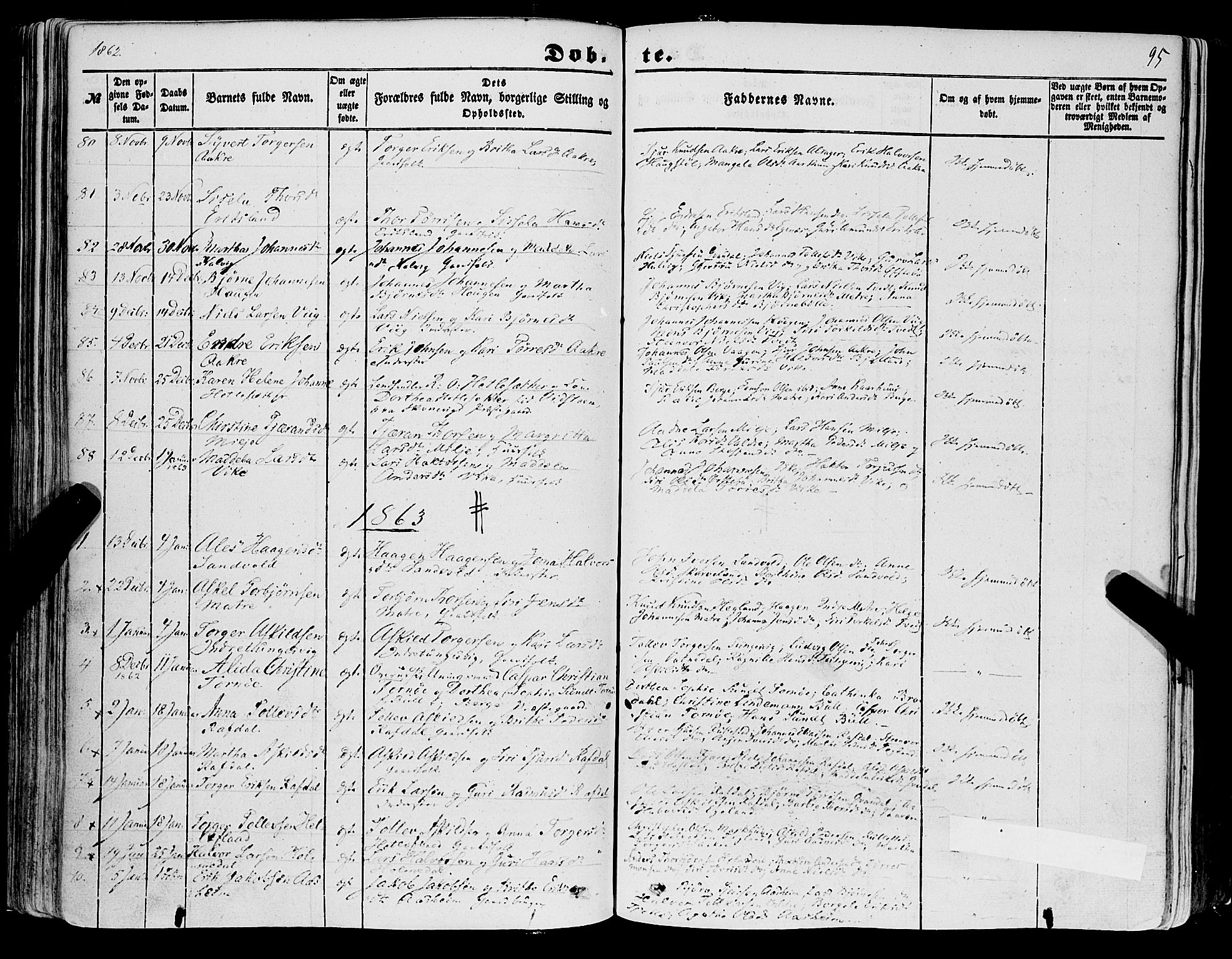 Skånevik sokneprestembete, SAB/A-77801/H/Haa: Parish register (official) no. A 5I, 1848-1869, p. 95