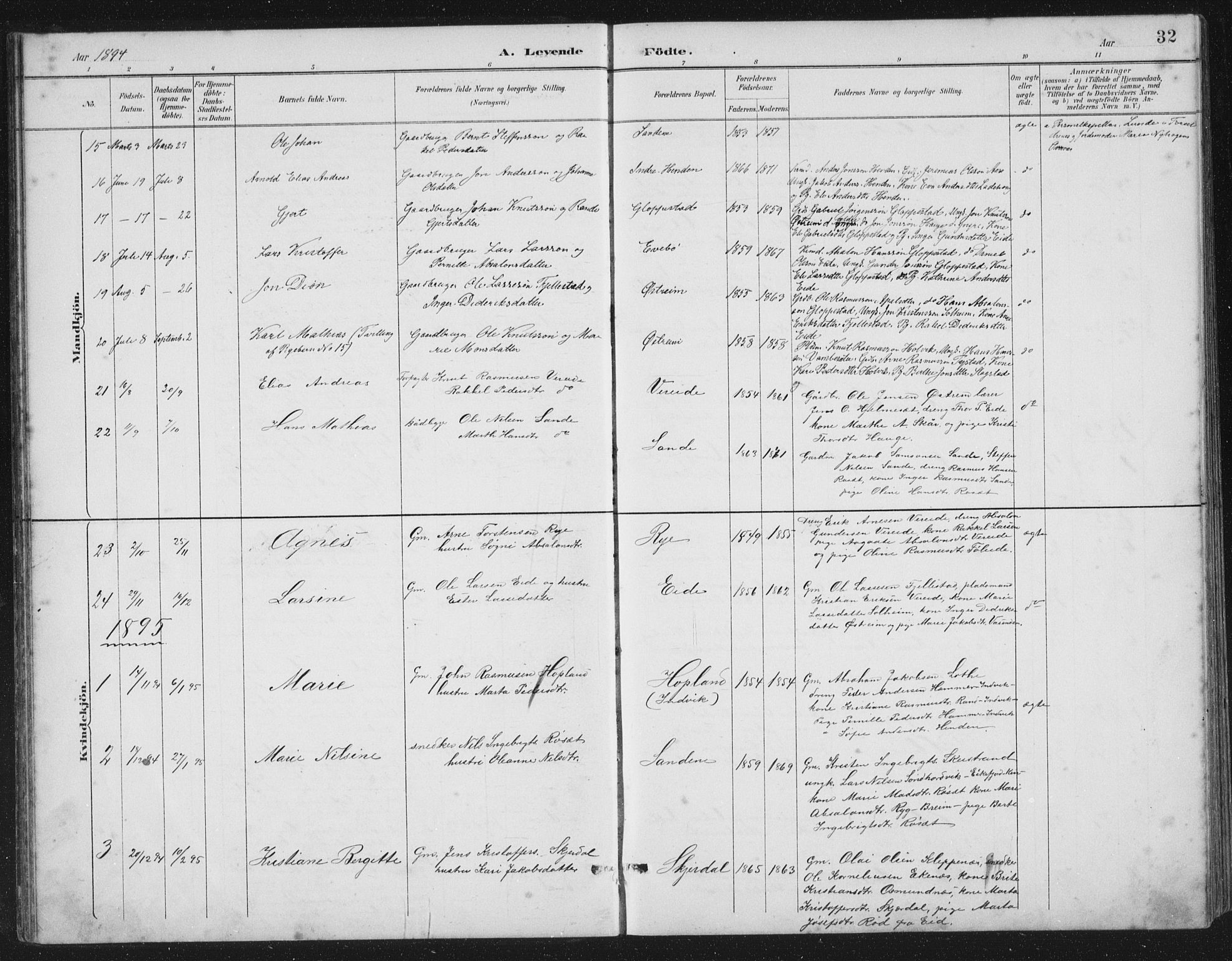 Gloppen sokneprestembete, SAB/A-80101/H/Hab/Habb/L0002: Parish register (copy) no. B 2, 1889-1909, p. 32
