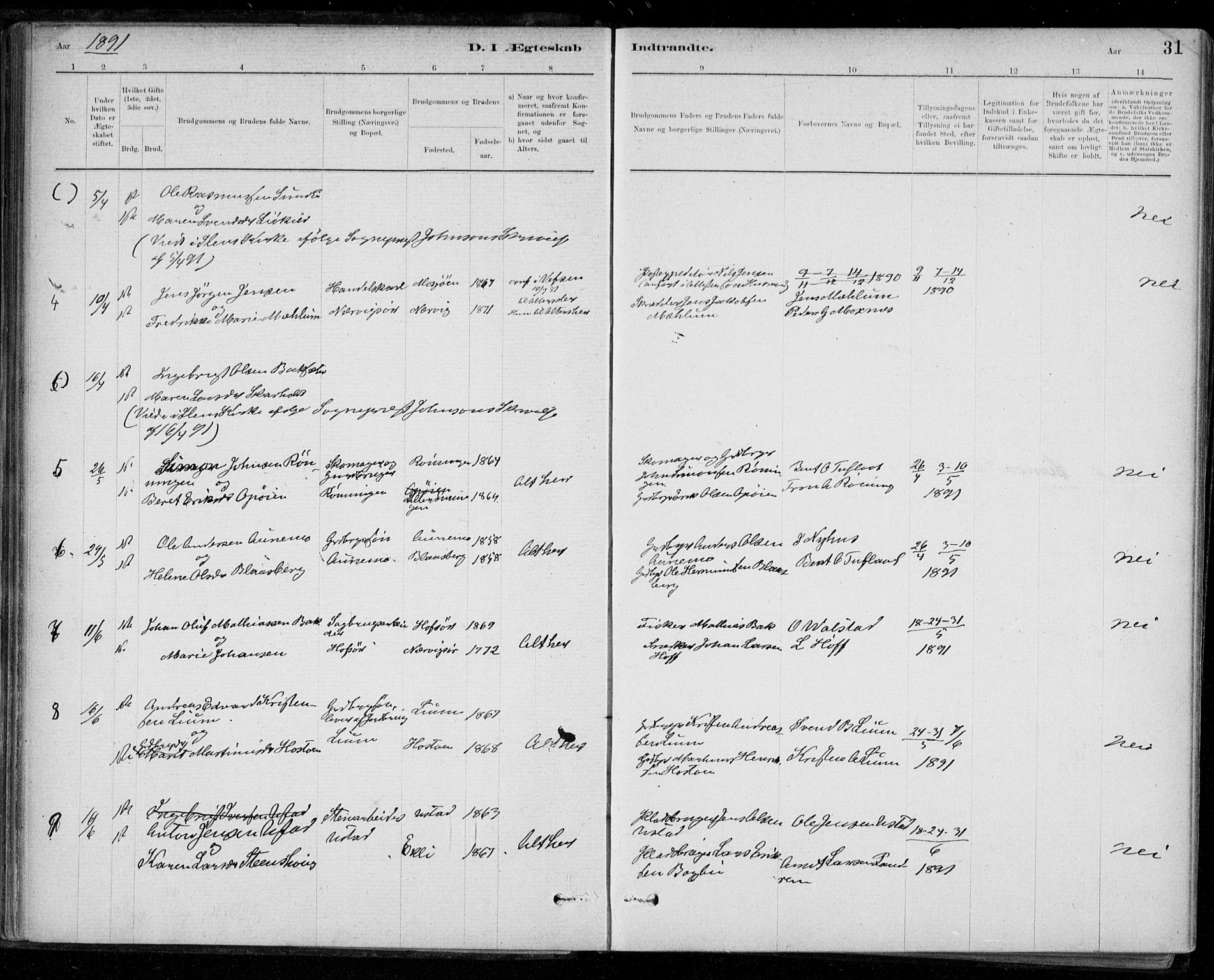 Ministerialprotokoller, klokkerbøker og fødselsregistre - Sør-Trøndelag, SAT/A-1456/668/L0810: Parish register (official) no. 668A10, 1881-1894, p. 31