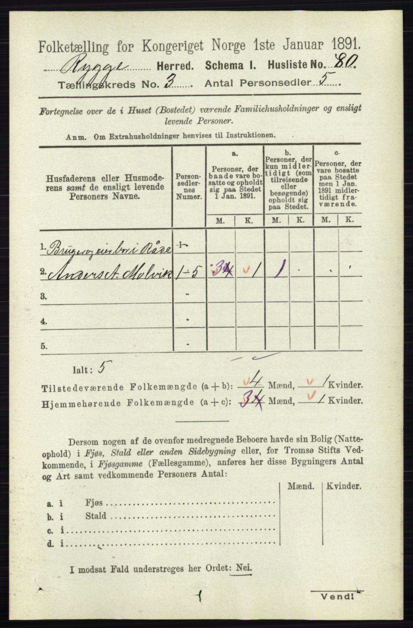 RA, 1891 census for 0136 Rygge, 1891, p. 1663