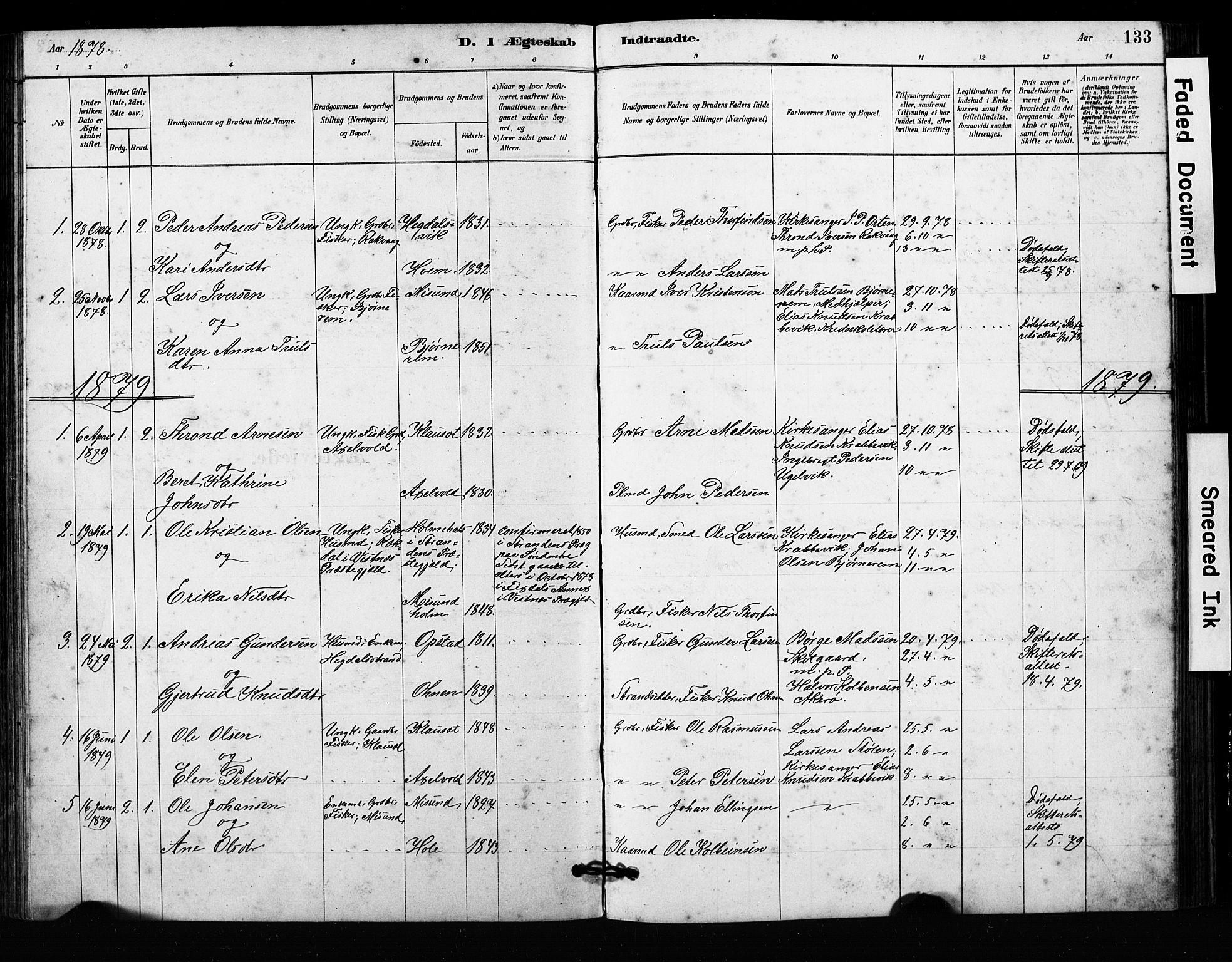 Ministerialprotokoller, klokkerbøker og fødselsregistre - Møre og Romsdal, AV/SAT-A-1454/563/L0737: Parish register (copy) no. 563C01, 1878-1916, p. 133