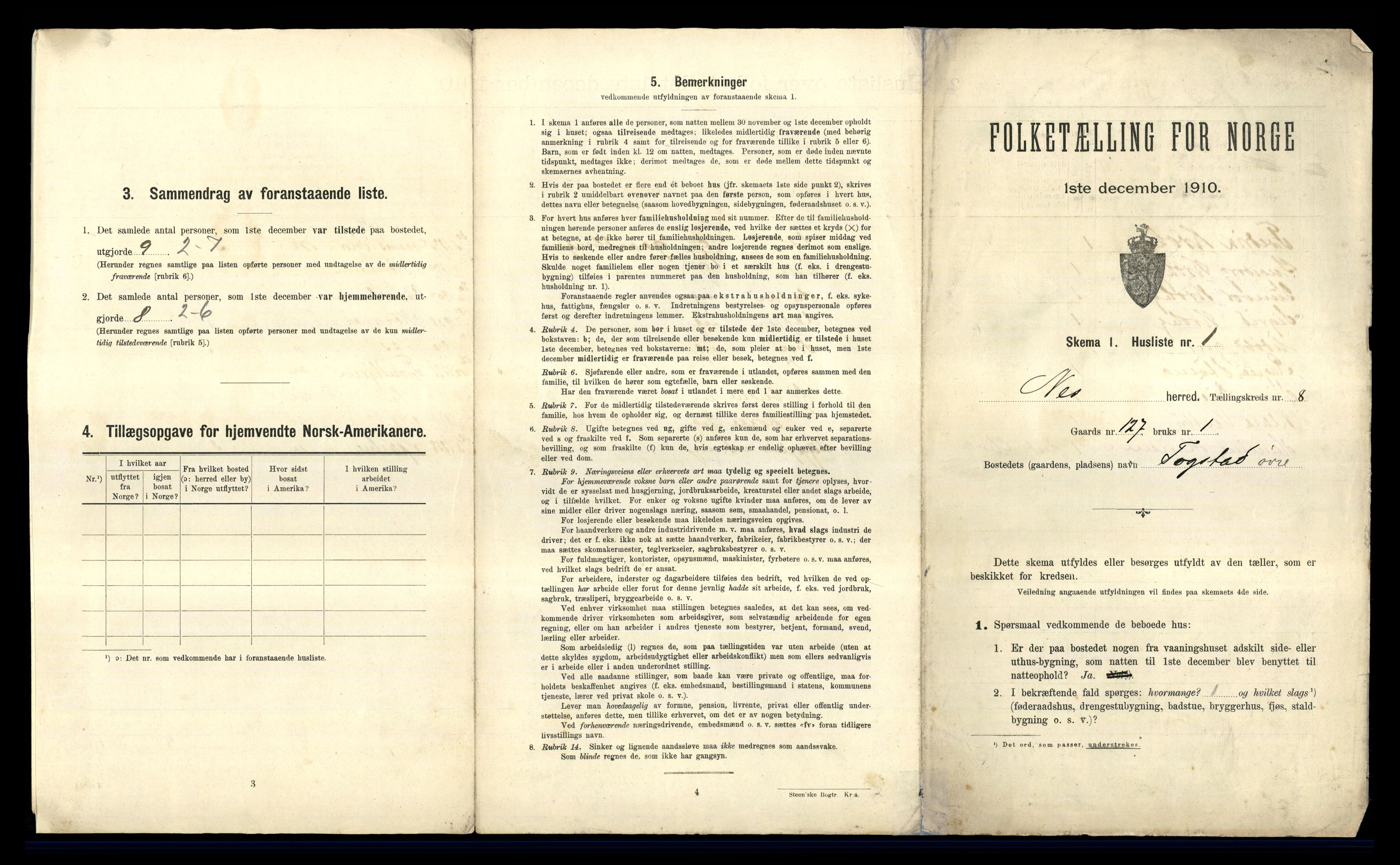 RA, 1910 census for Nes, 1910, p. 1122