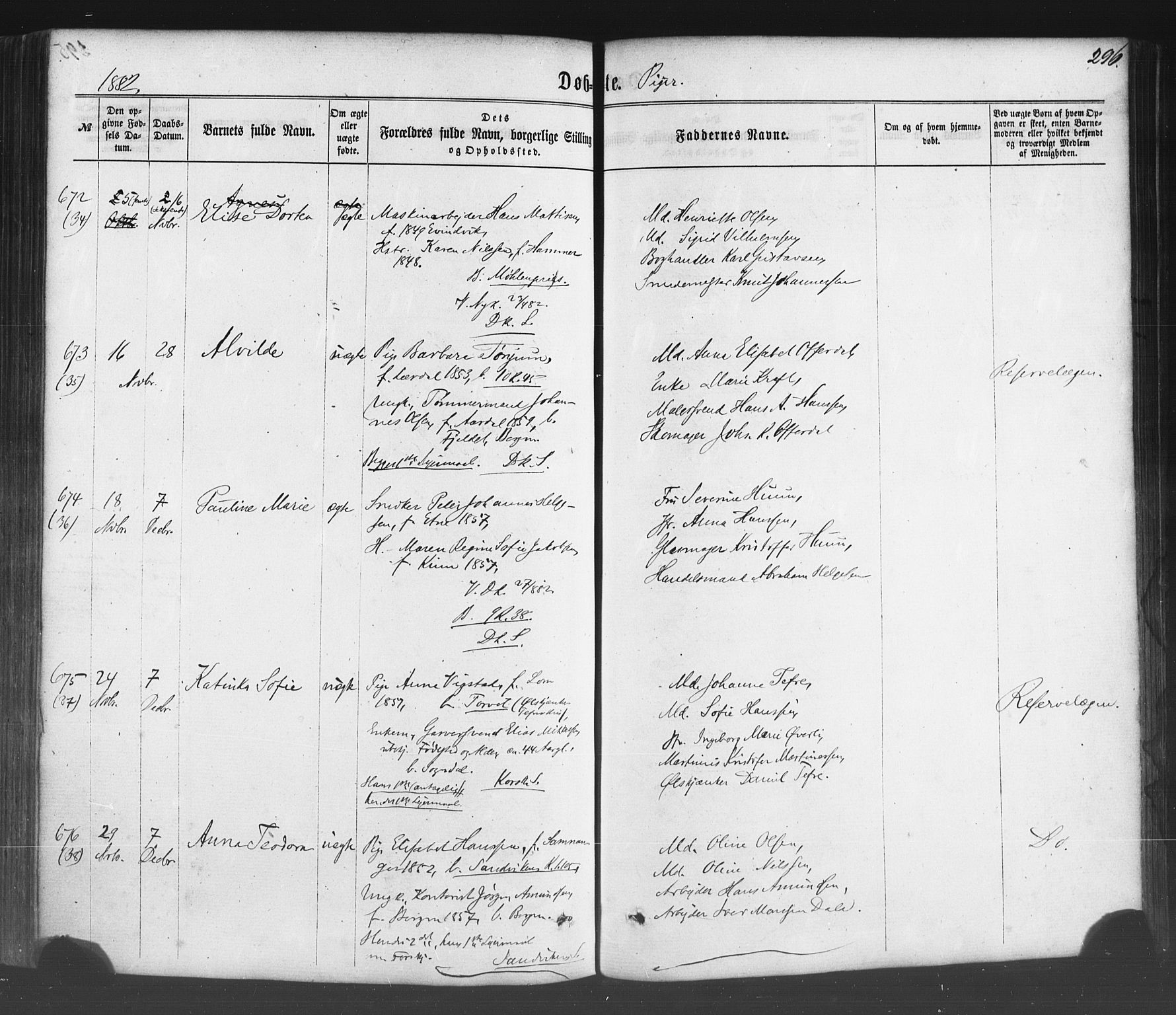 Fødselsstiftelsens sokneprestembete*, SAB/-: Parish register (official) no. A 1, 1863-1883, p. 296