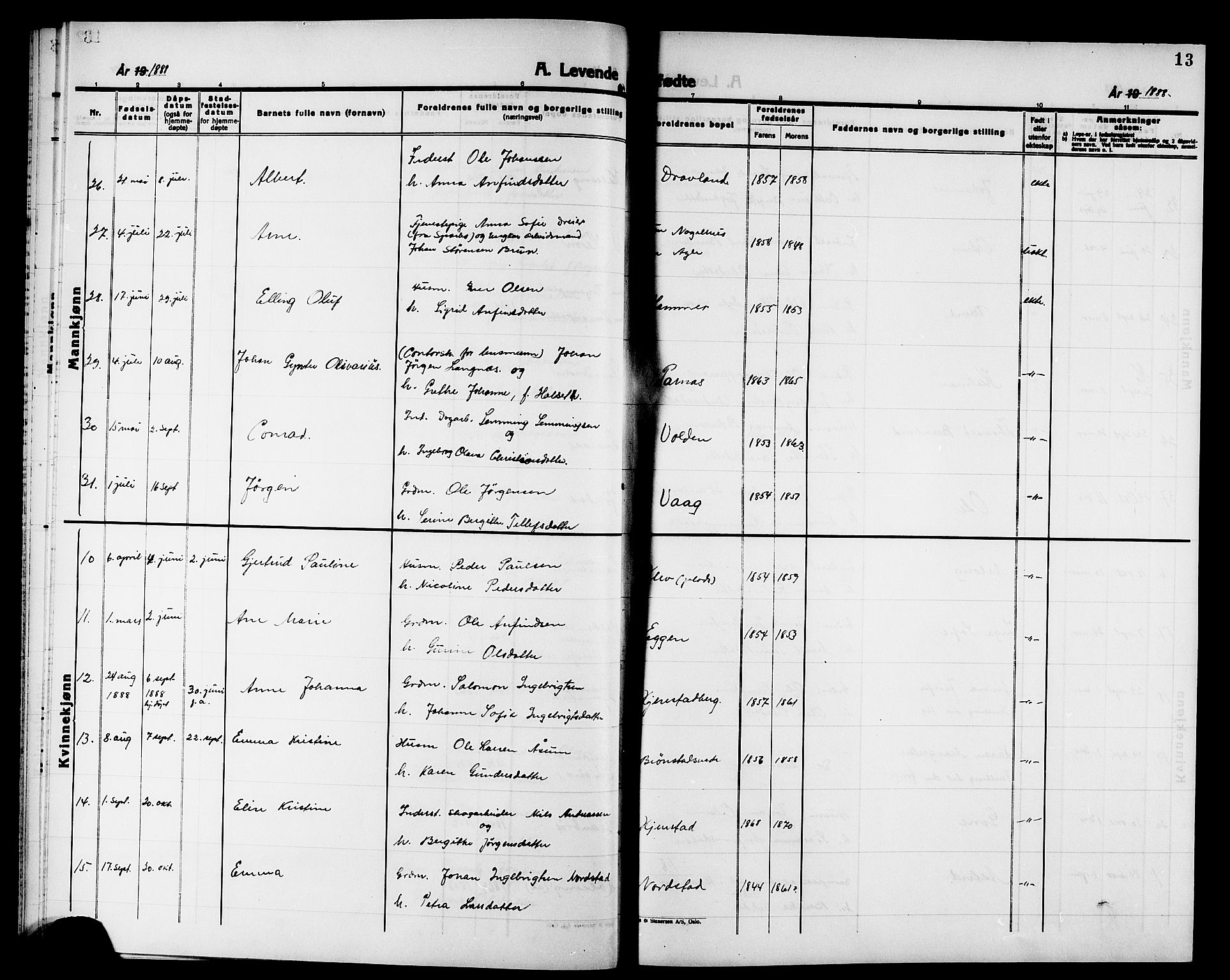 Ministerialprotokoller, klokkerbøker og fødselsregistre - Nord-Trøndelag, SAT/A-1458/749/L0487: Parish register (official) no. 749D03, 1887-1902, p. 13