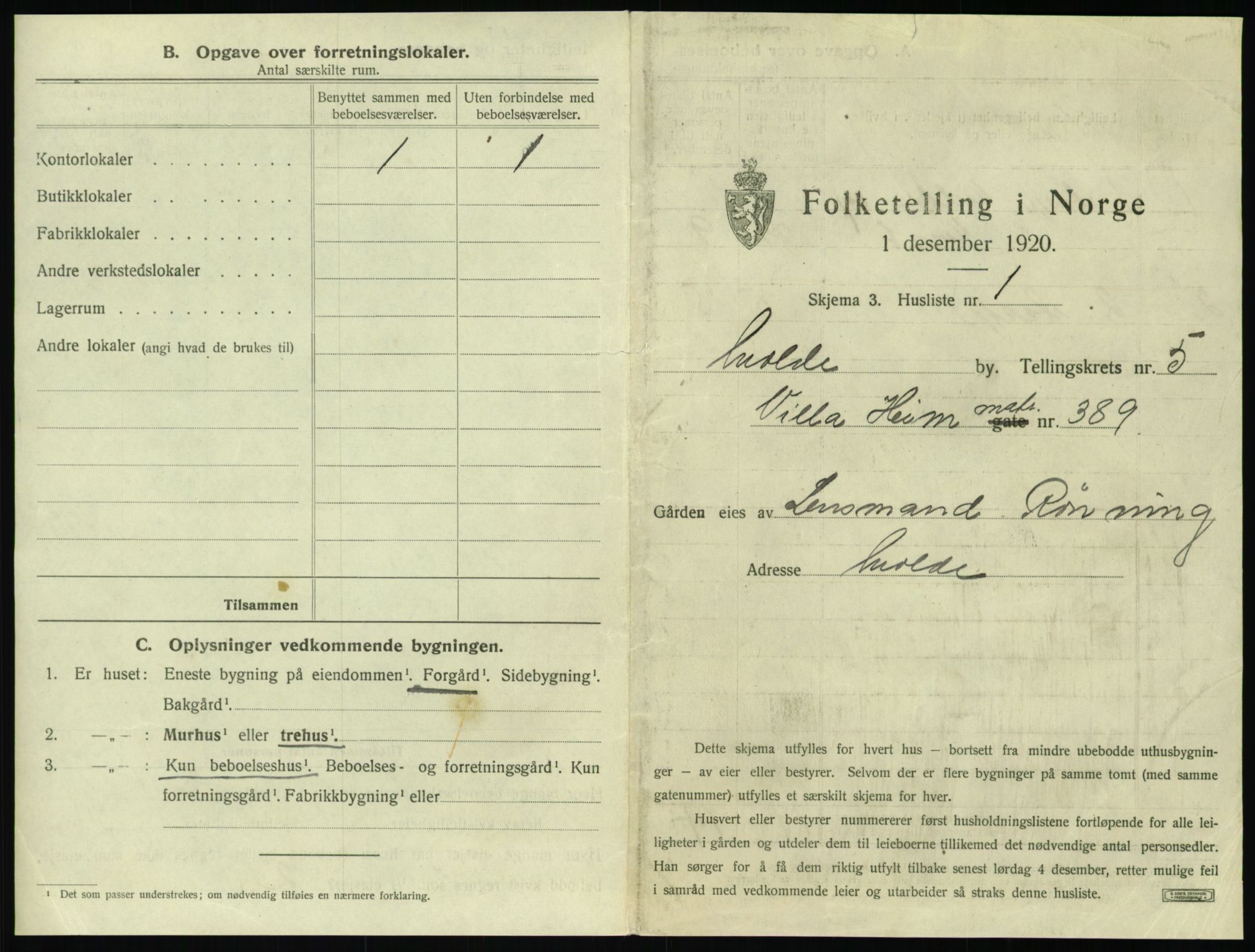 SAT, 1920 census for Molde, 1920, p. 611