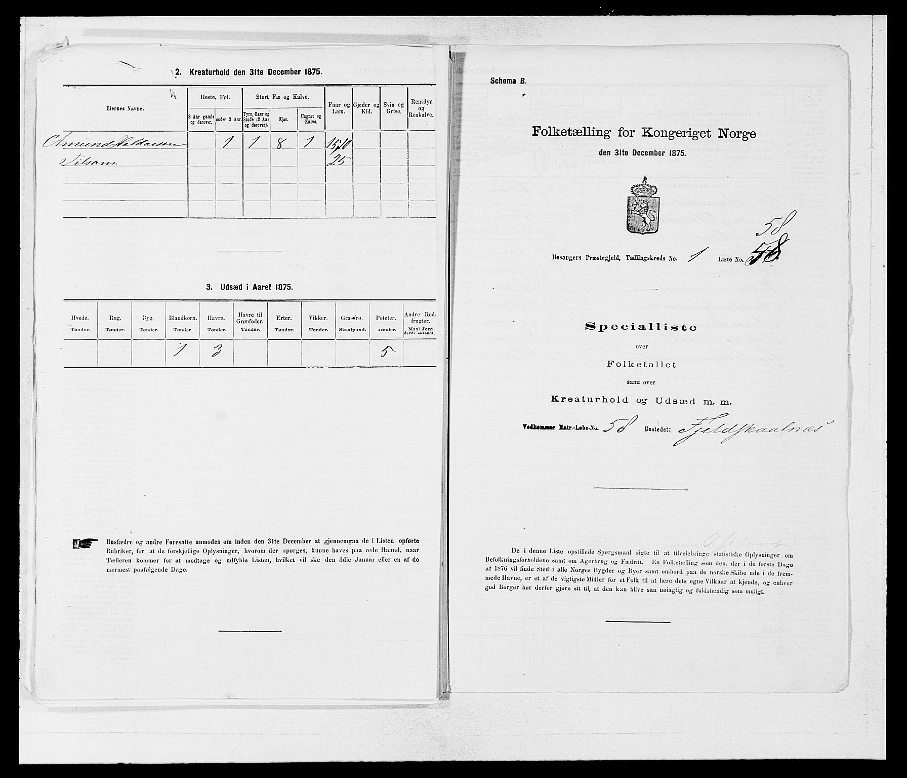 SAB, 1875 census for 1253P Hosanger, 1875, p. 149