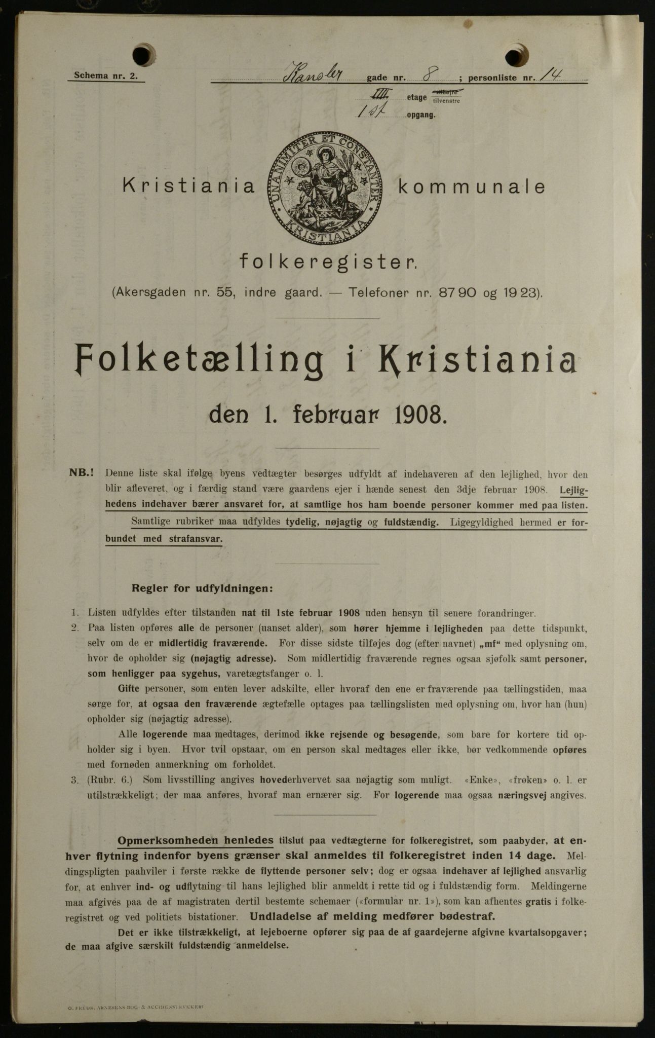 OBA, Municipal Census 1908 for Kristiania, 1908, p. 42965