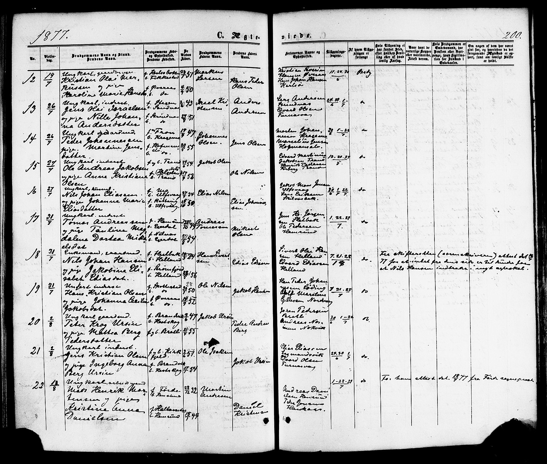 Ministerialprotokoller, klokkerbøker og fødselsregistre - Nordland, SAT/A-1459/859/L0845: Parish register (official) no. 859A05, 1863-1877, p. 200