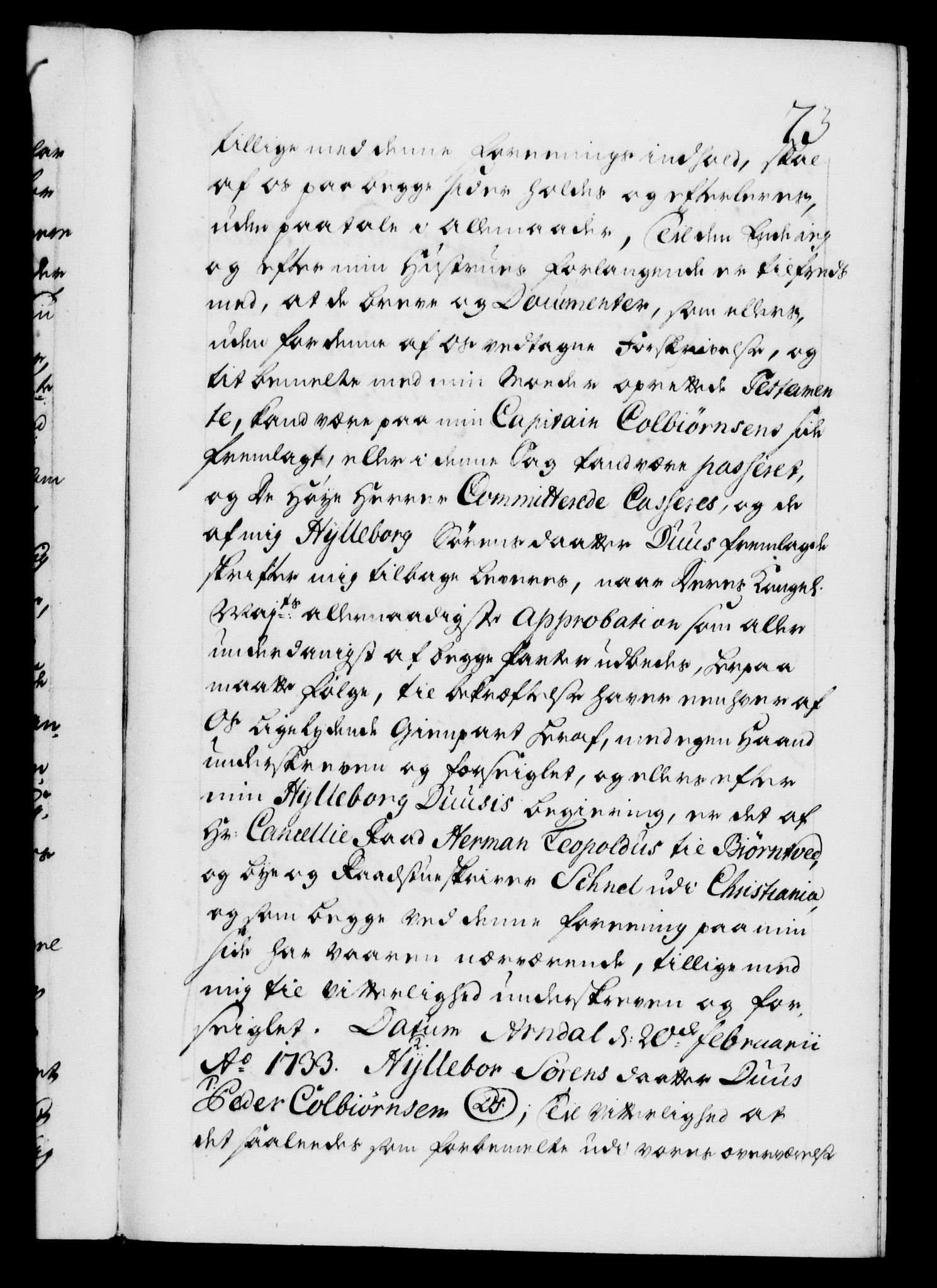 Danske Kanselli 1572-1799, AV/RA-EA-3023/F/Fc/Fca/Fcaa/L0028: Norske registre, 1733-1734, p. 73a