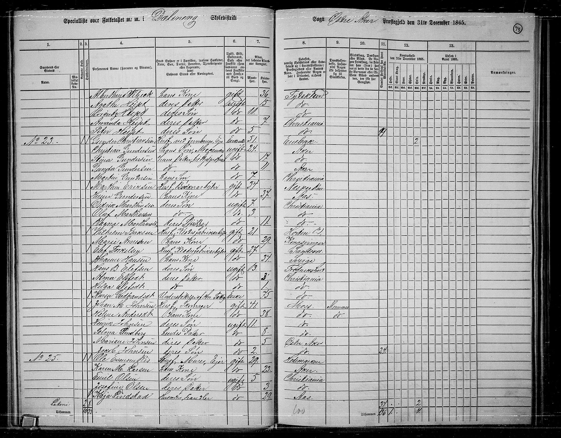 RA, 1865 census for Østre Aker, 1865, p. 70