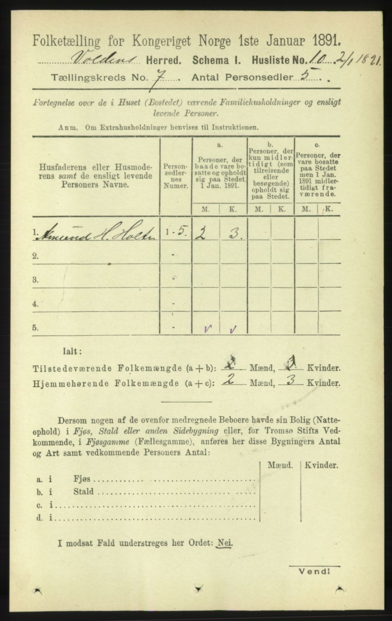 RA, 1891 census for 1519 Volda, 1891, p. 3293