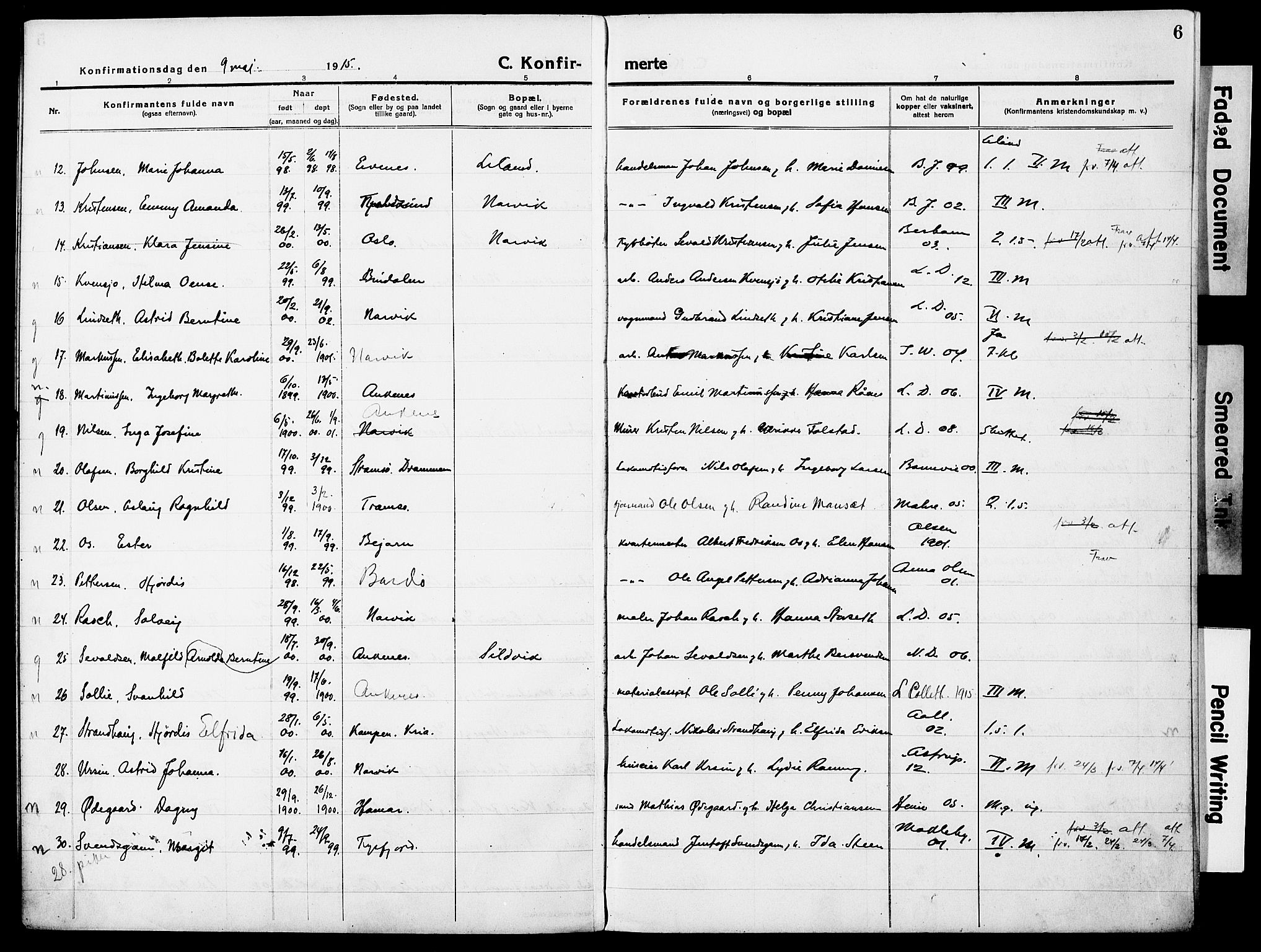 Ministerialprotokoller, klokkerbøker og fødselsregistre - Nordland, AV/SAT-A-1459/871/L0989: Parish register (official) no. 871A05, 1915-1922, p. 6