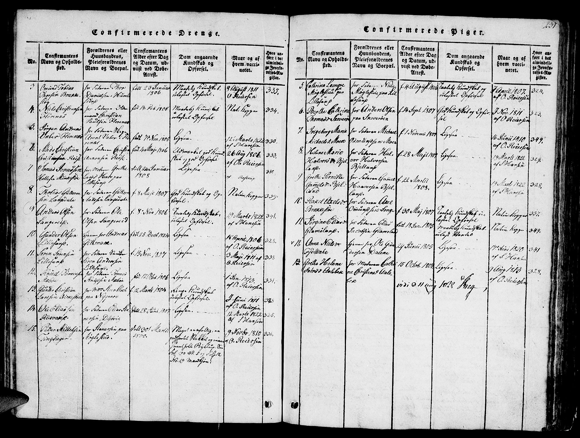 Vestre Moland sokneprestkontor, AV/SAK-1111-0046/F/Fb/Fbb/L0001: Parish register (copy) no. B 1, 1816-1851, p. 237