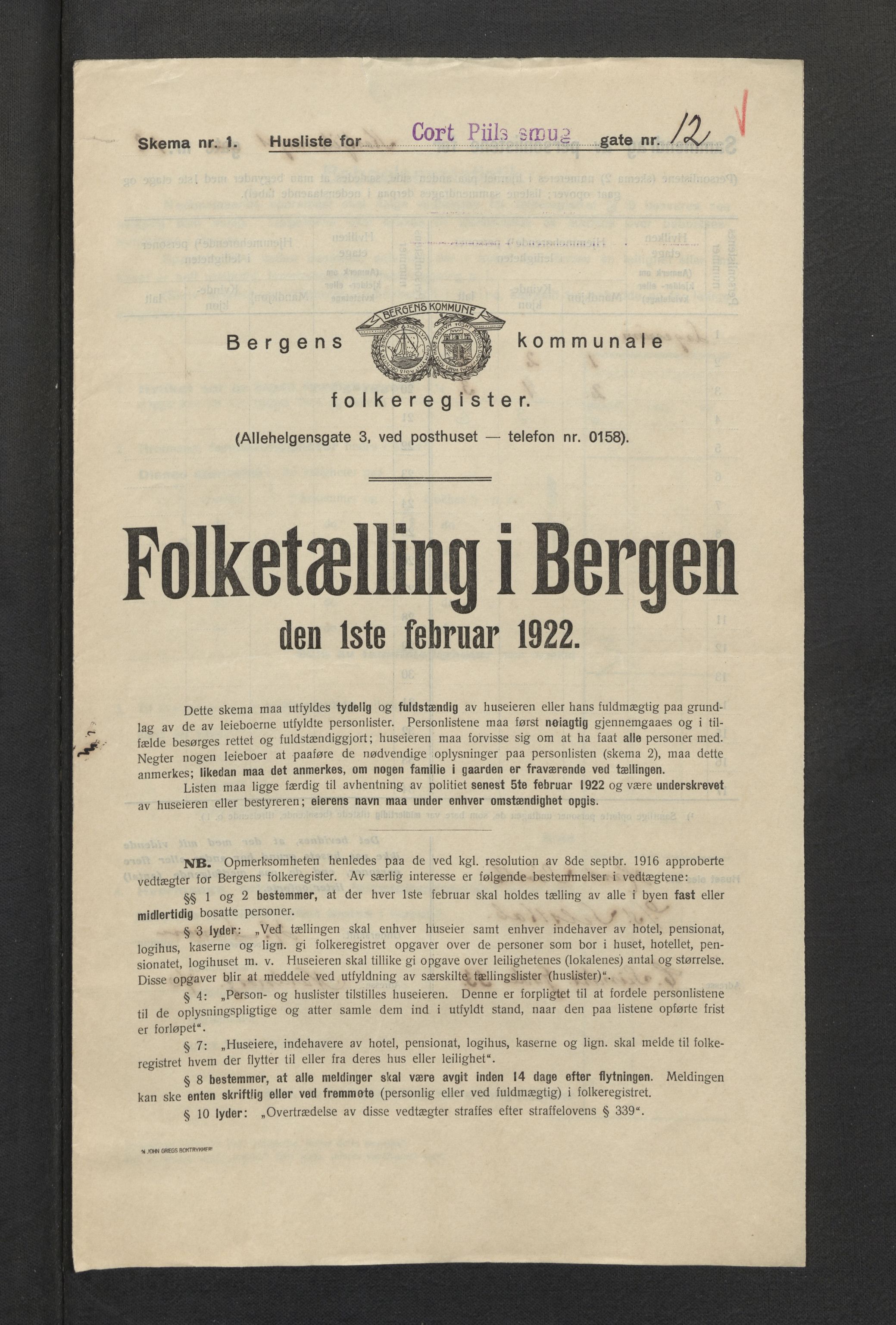 SAB, Municipal Census 1922 for Bergen, 1922, p. 5329