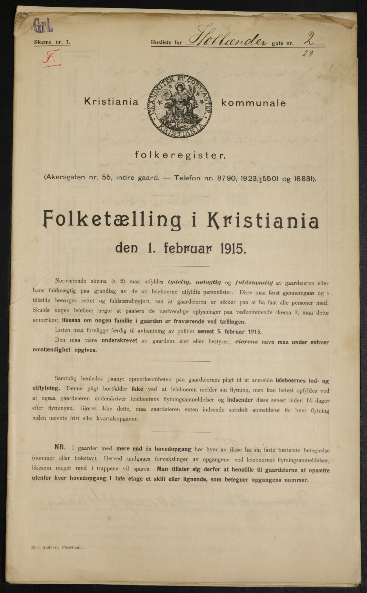 OBA, Municipal Census 1915 for Kristiania, 1915, p. 40227