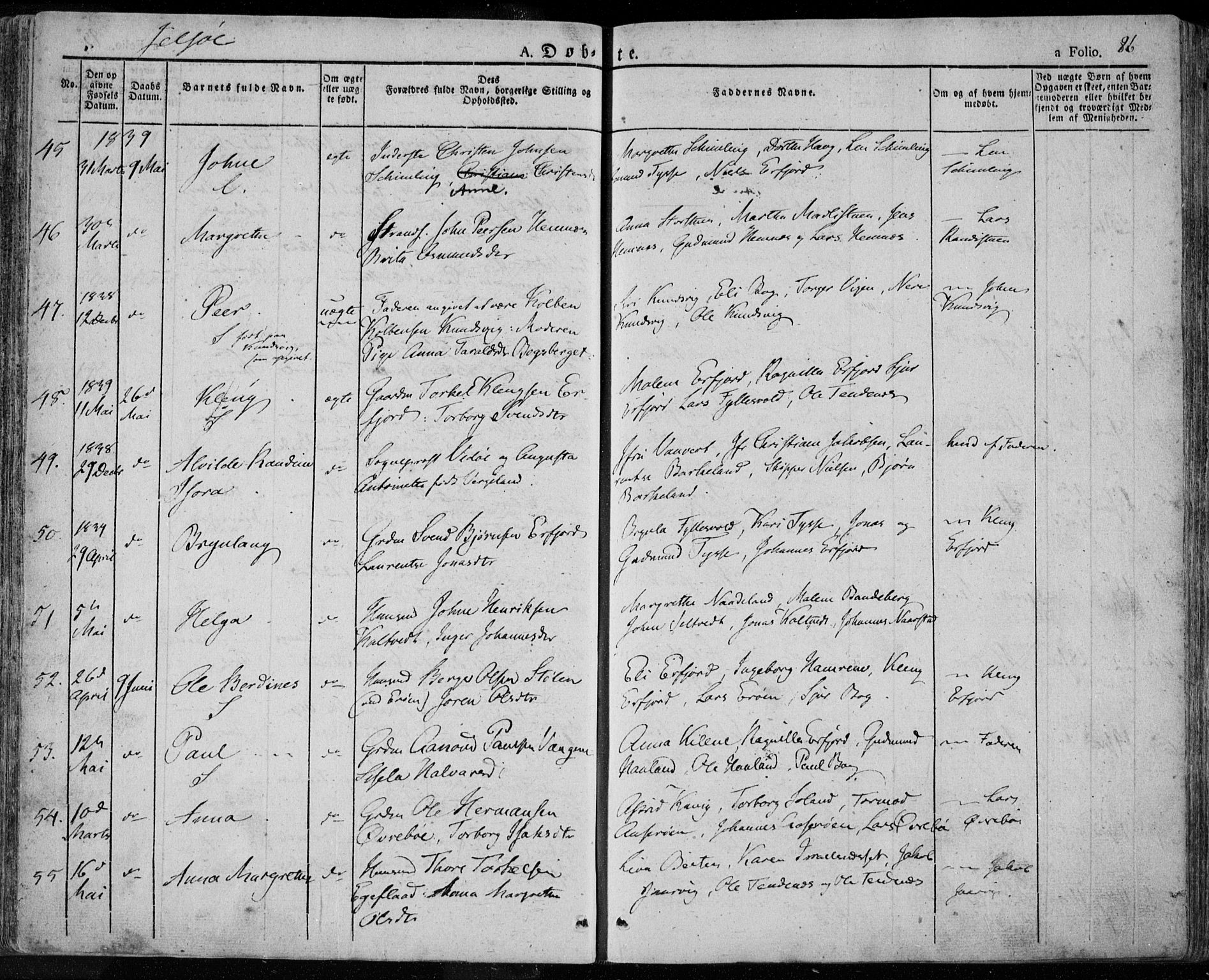 Jelsa sokneprestkontor, SAST/A-101842/01/IV: Parish register (official) no. A 6.1, 1828-1853, p. 86