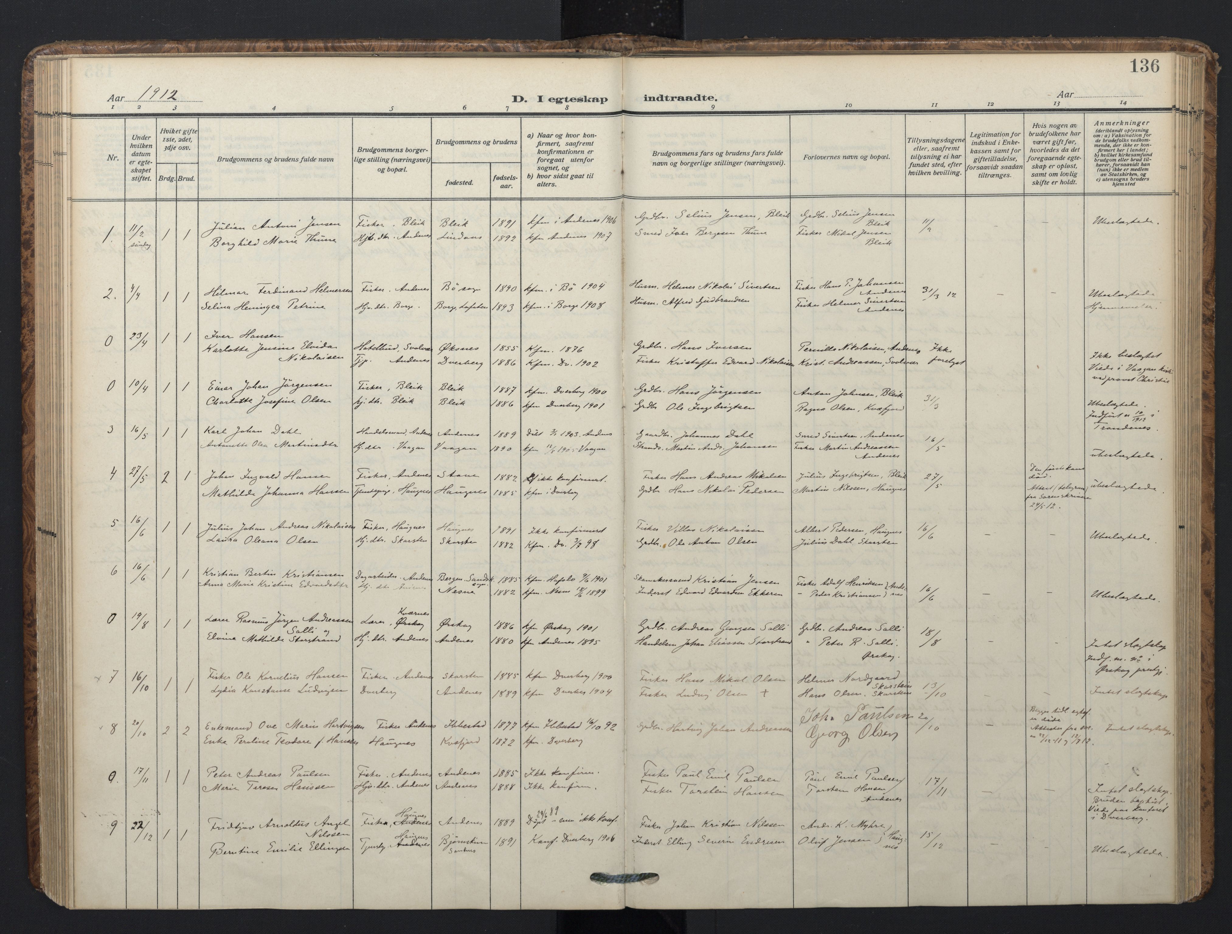 Ministerialprotokoller, klokkerbøker og fødselsregistre - Nordland, SAT/A-1459/899/L1438: Parish register (official) no. 899A06, 1909-1922, p. 136