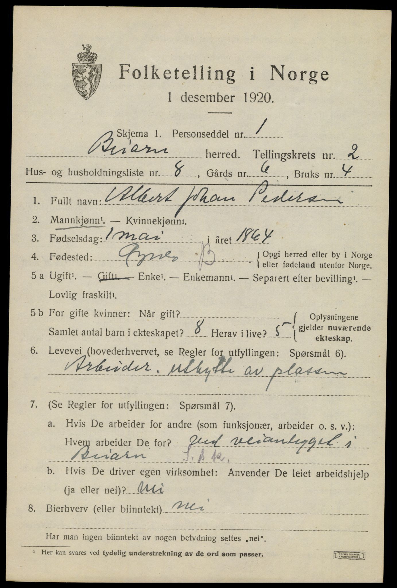 SAT, 1920 census for Beiarn, 1920, p. 1030